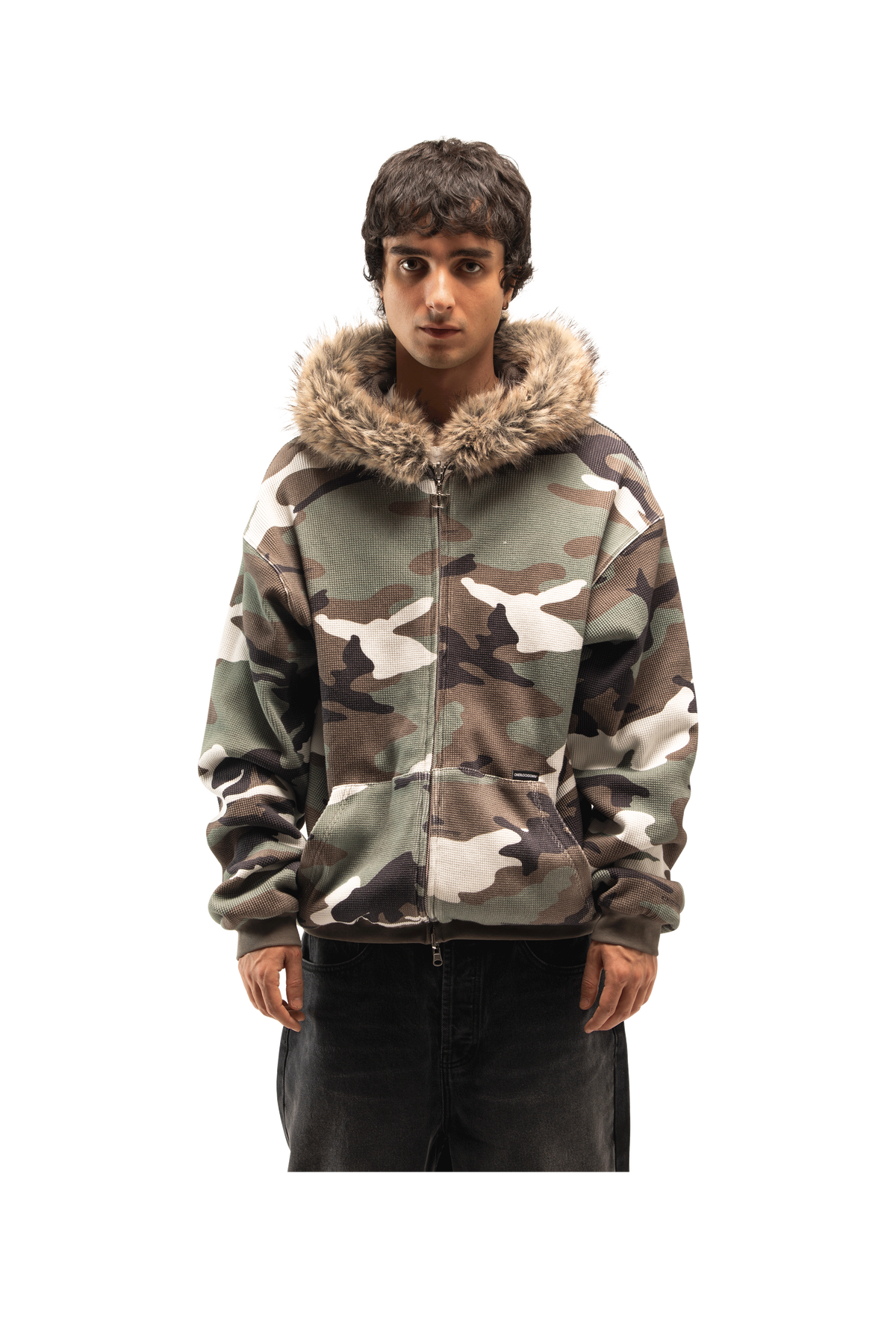 Reversible Camo Waffle Fur Hoodie