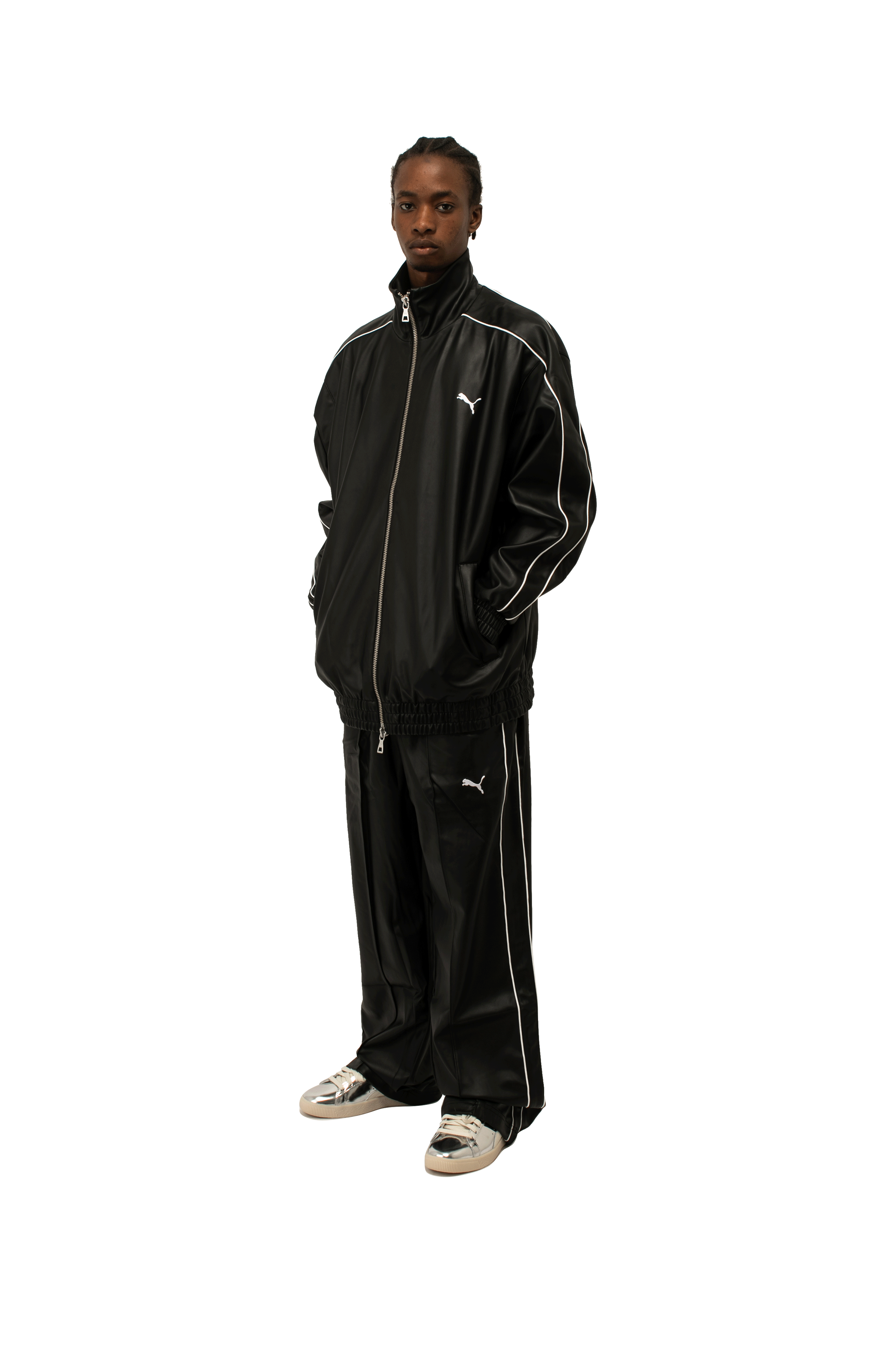 T7 Oversized Pleather Track Jacket