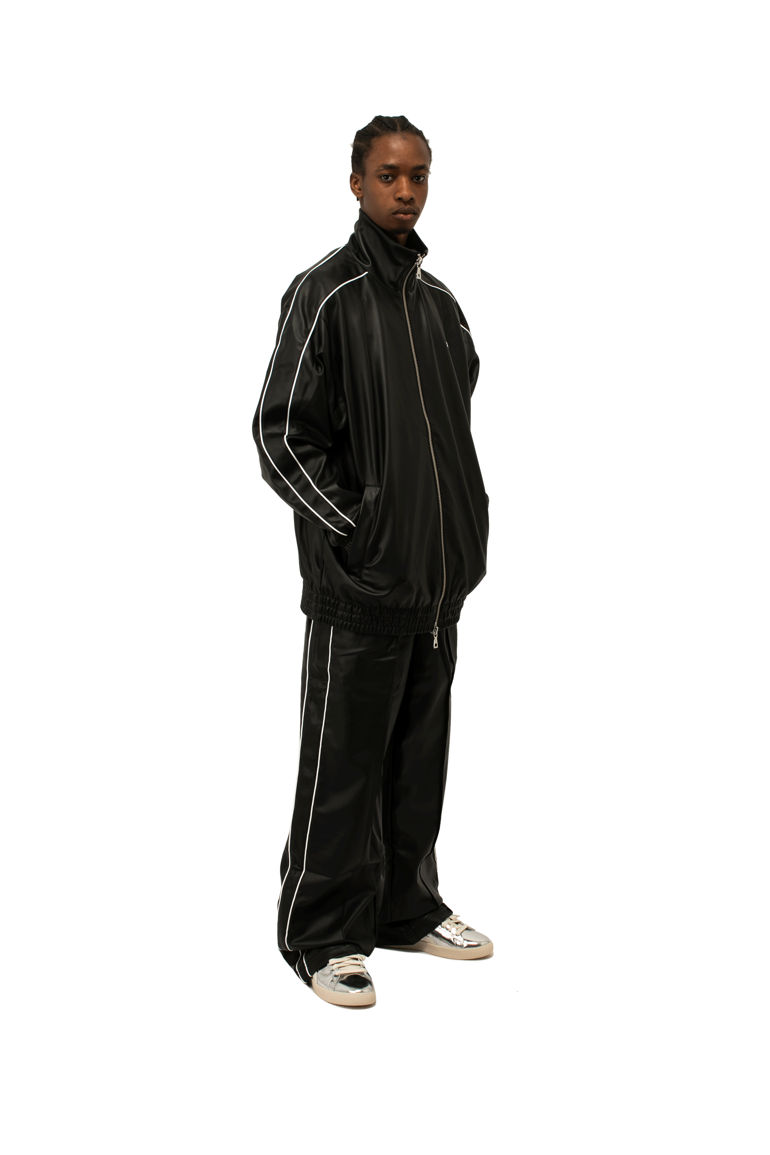 T7 Oversized Pleather Track Jacket