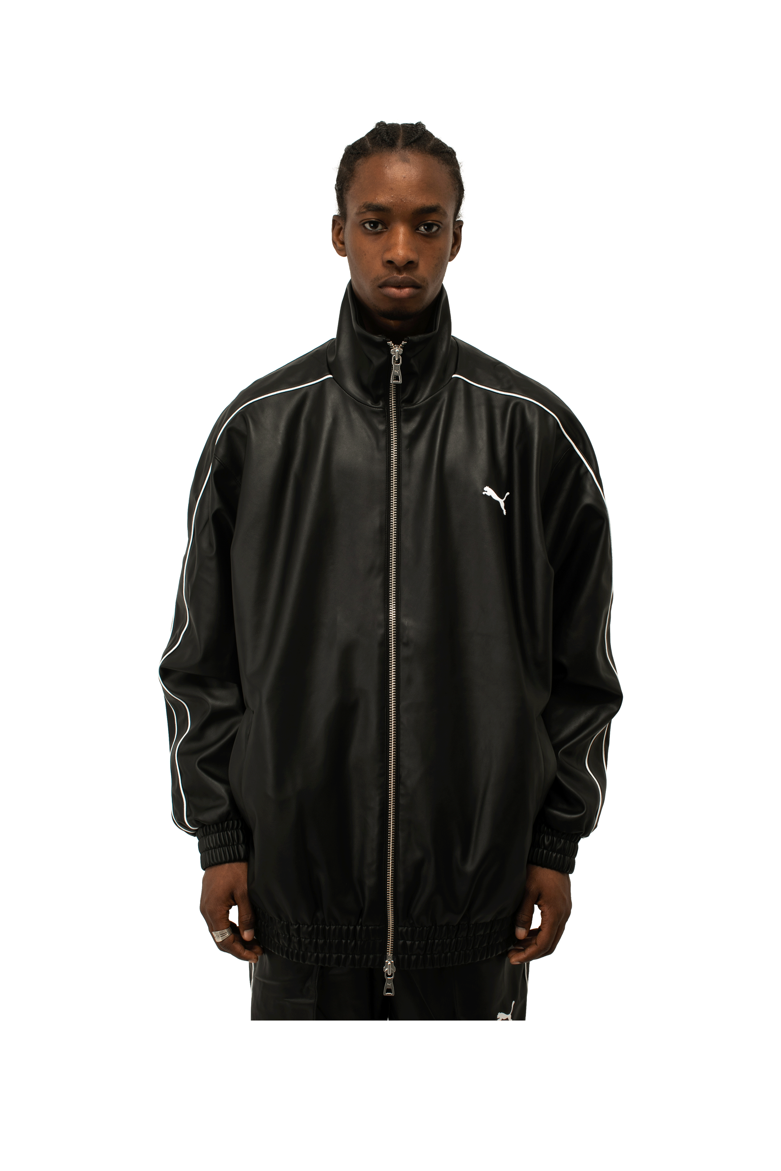 T7 Oversized Pleather Track Jacket