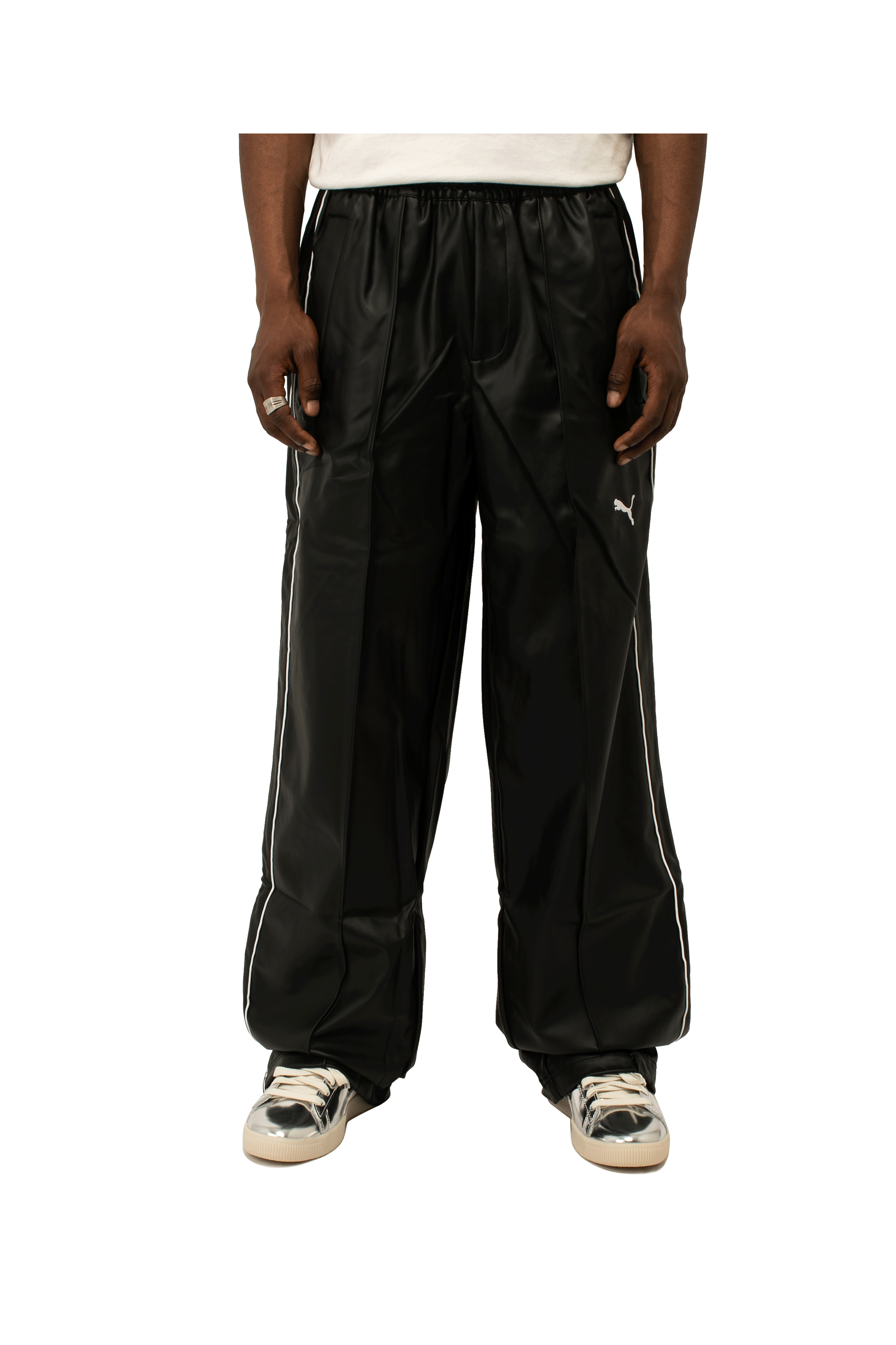 T7 Oversized Pleather Track Pants