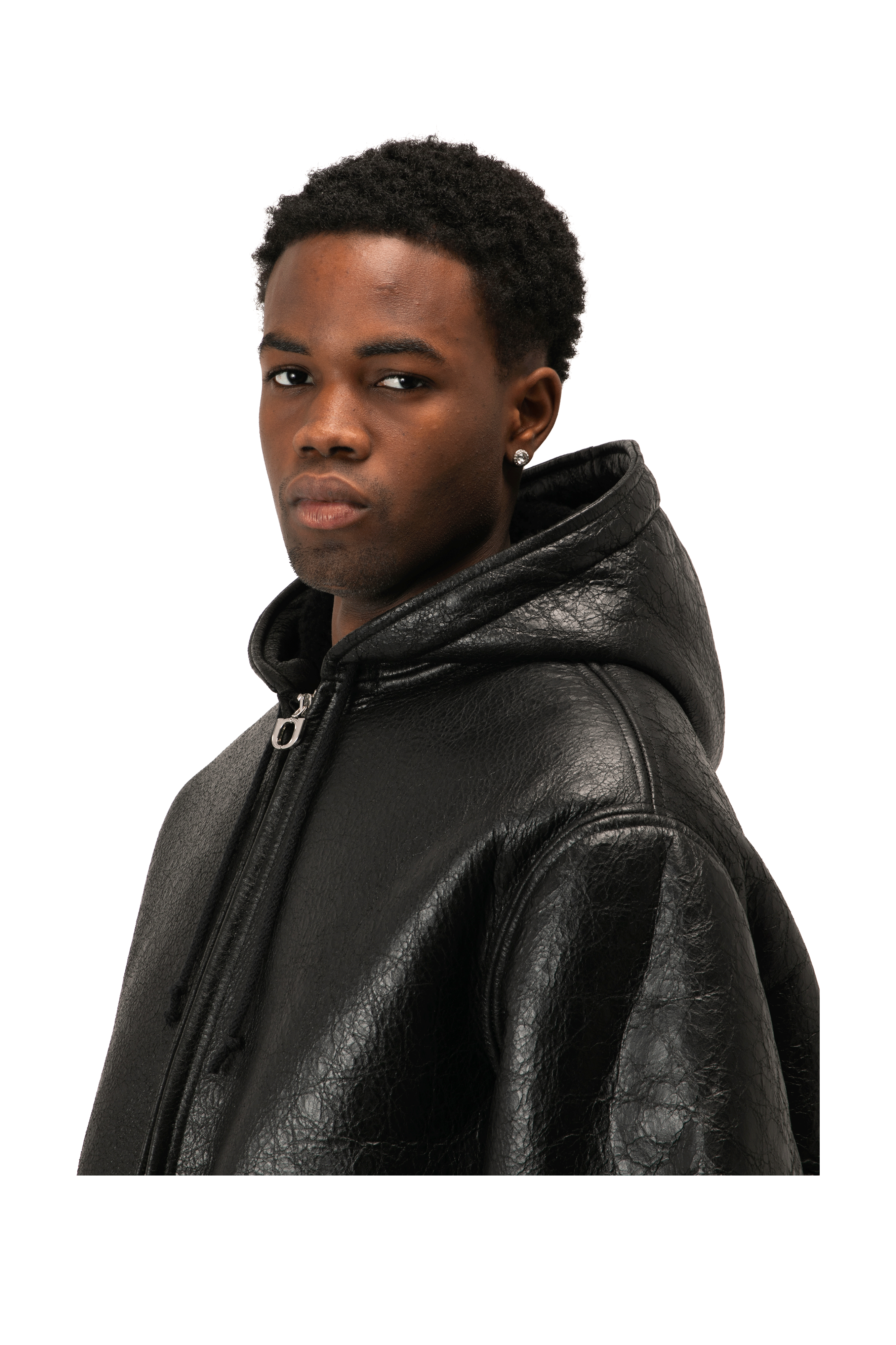 Textured Sheepskin Leather Zip-Up Hoodie