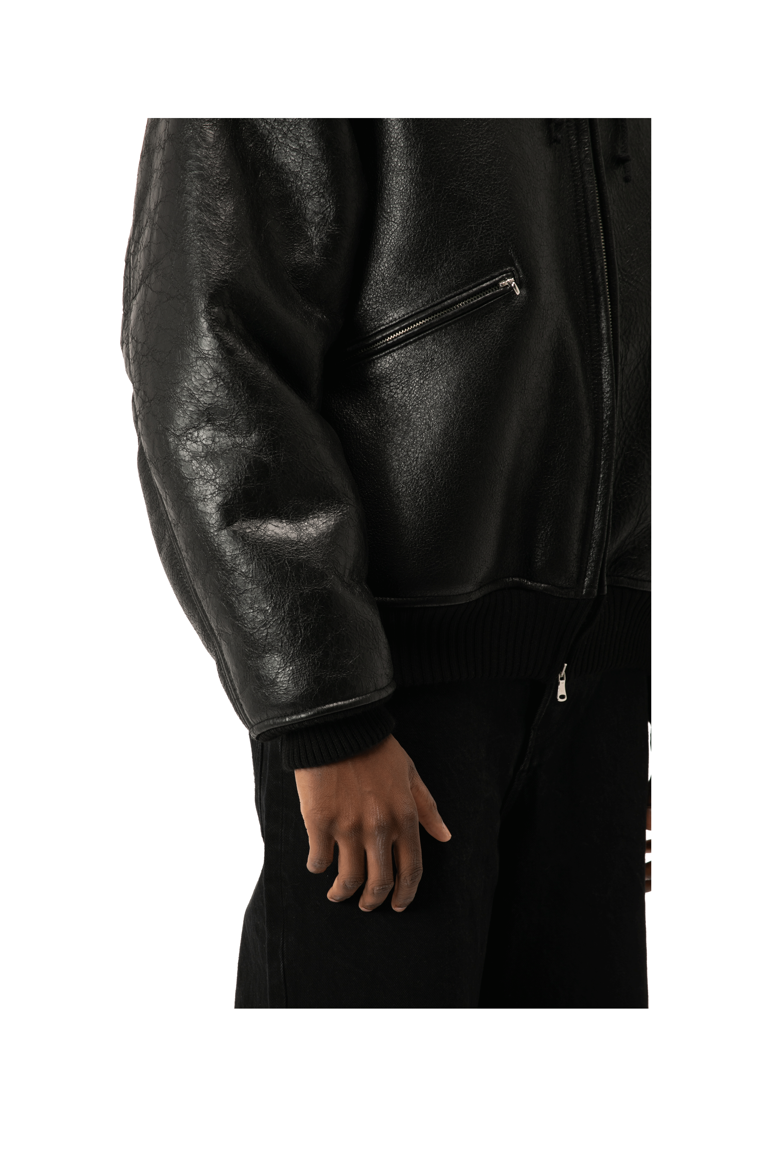 Textured Sheepskin Leather Zip-Up Hoodie