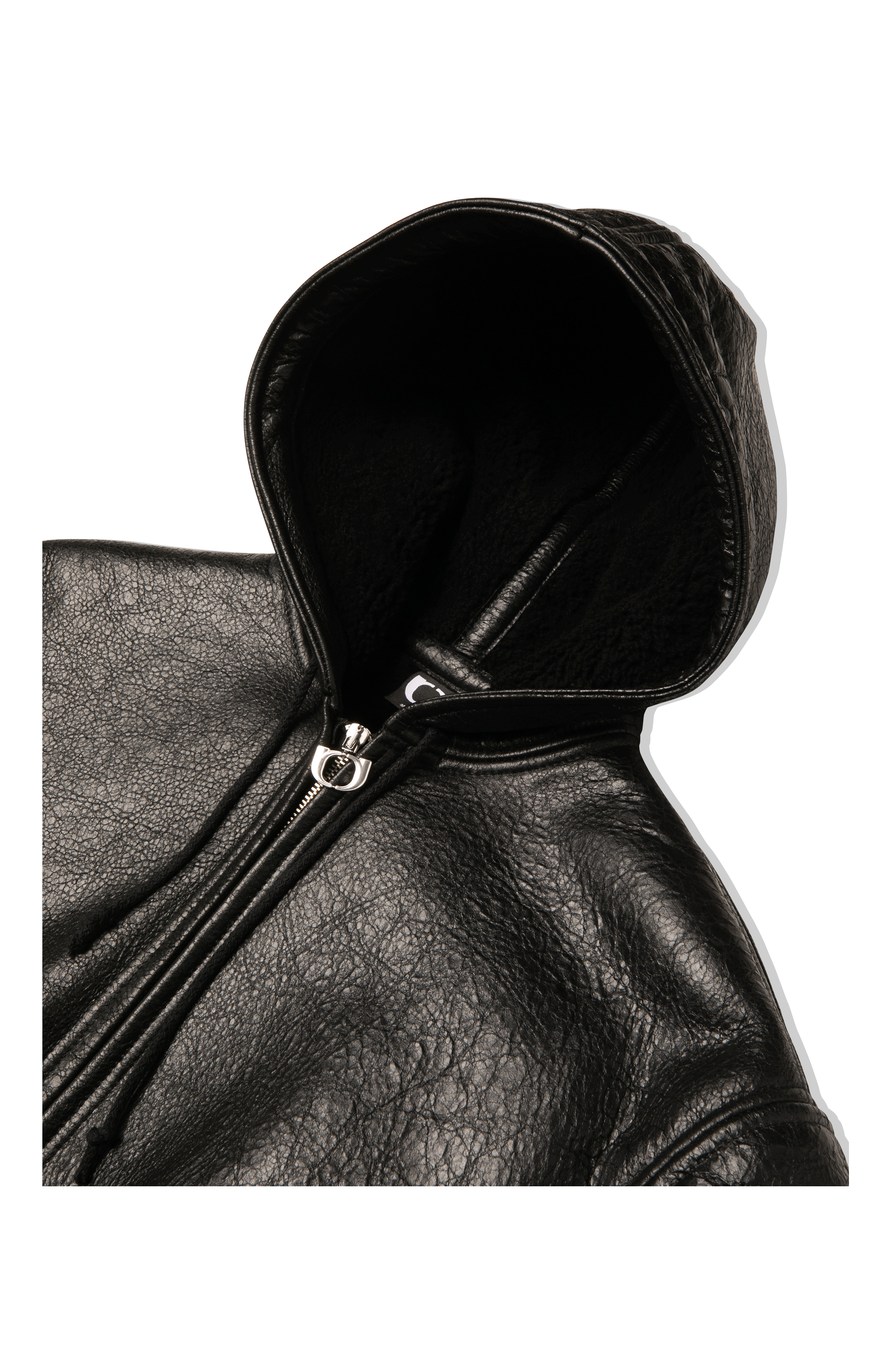 Textured Sheepskin Leather Zip-Up Hoodie