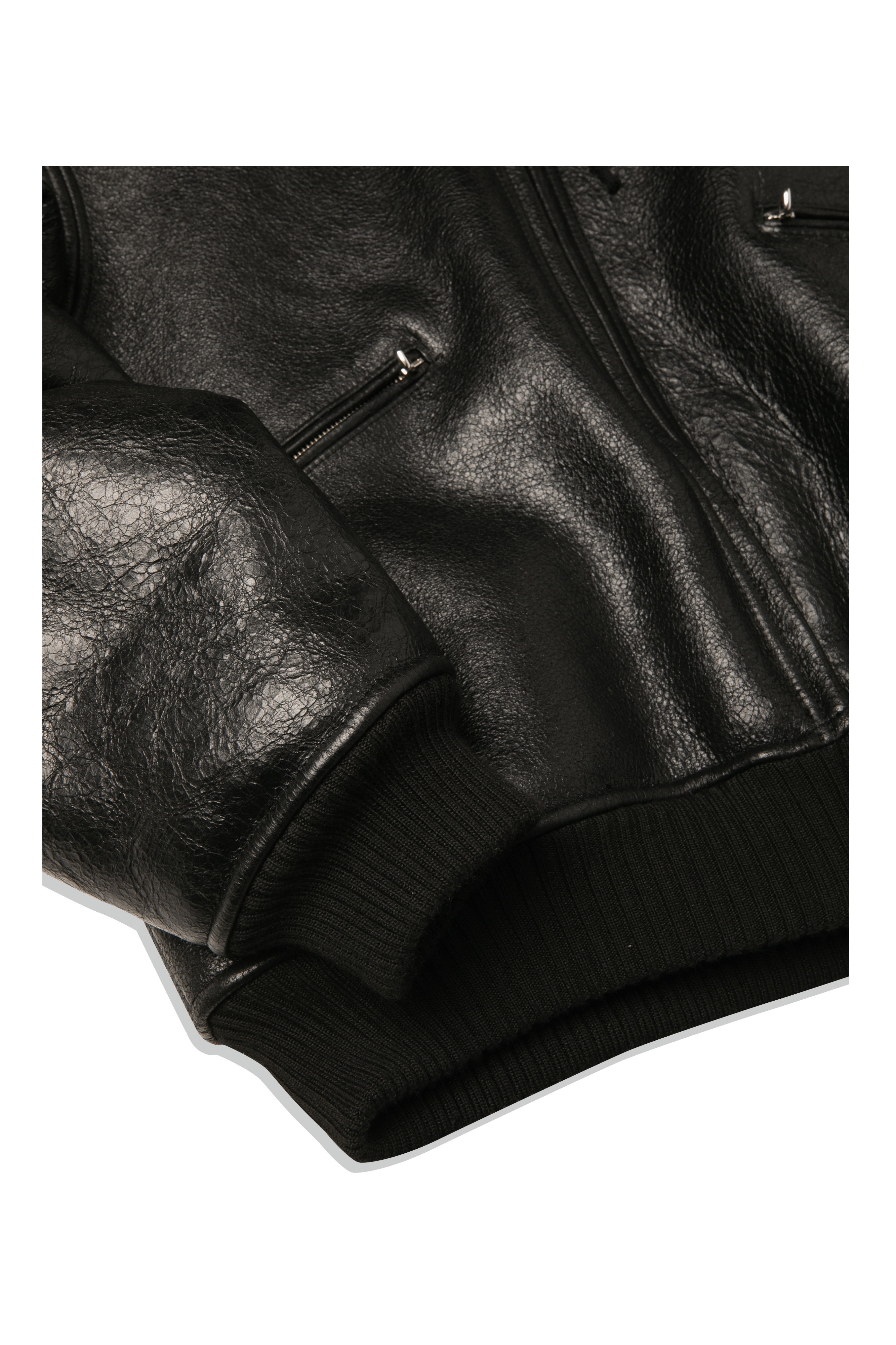 Textured Sheepskin Leather Zip-Up Hoodie