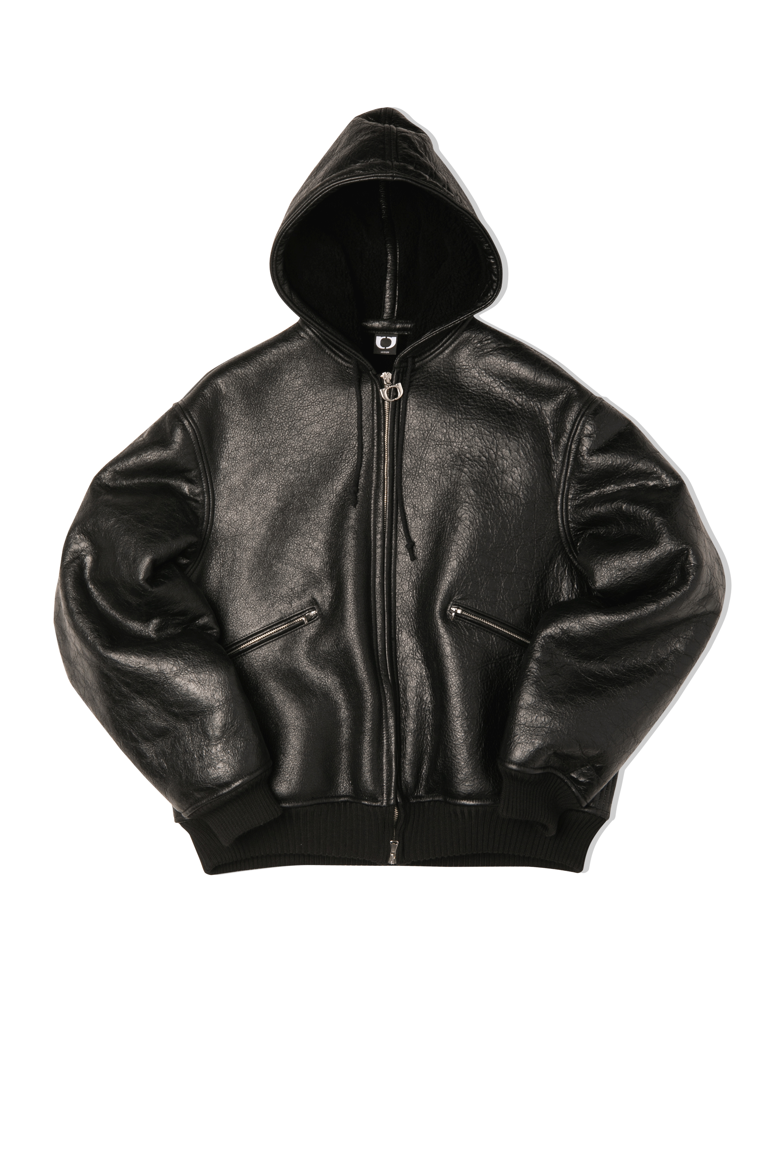 Textured Sheepskin Leather Zip-Up Hoodie