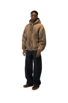 Textured Sheepskin Leather Zip-Up Hoodie