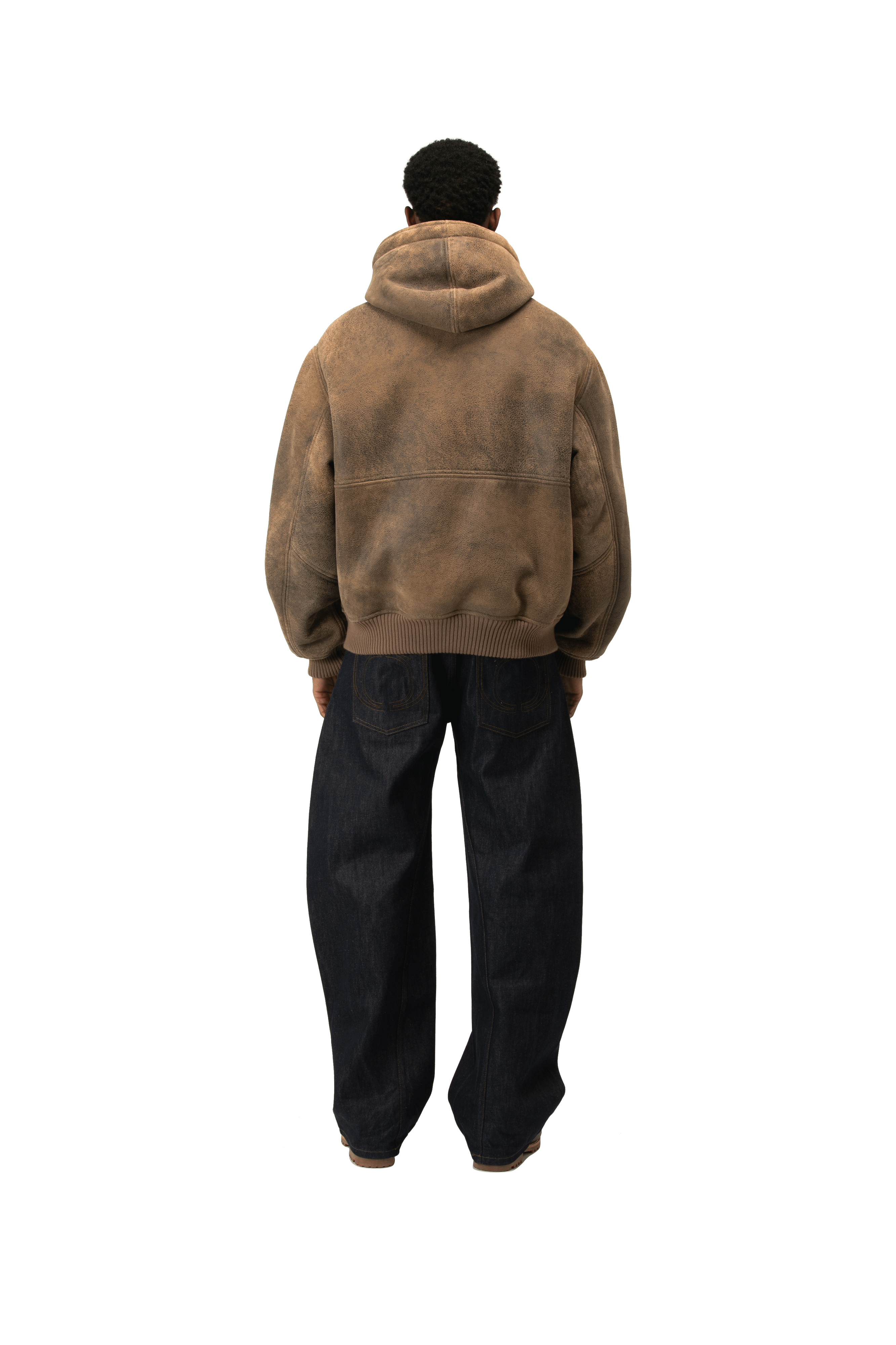 Textured Sheepskin Leather Zip-Up Hoodie