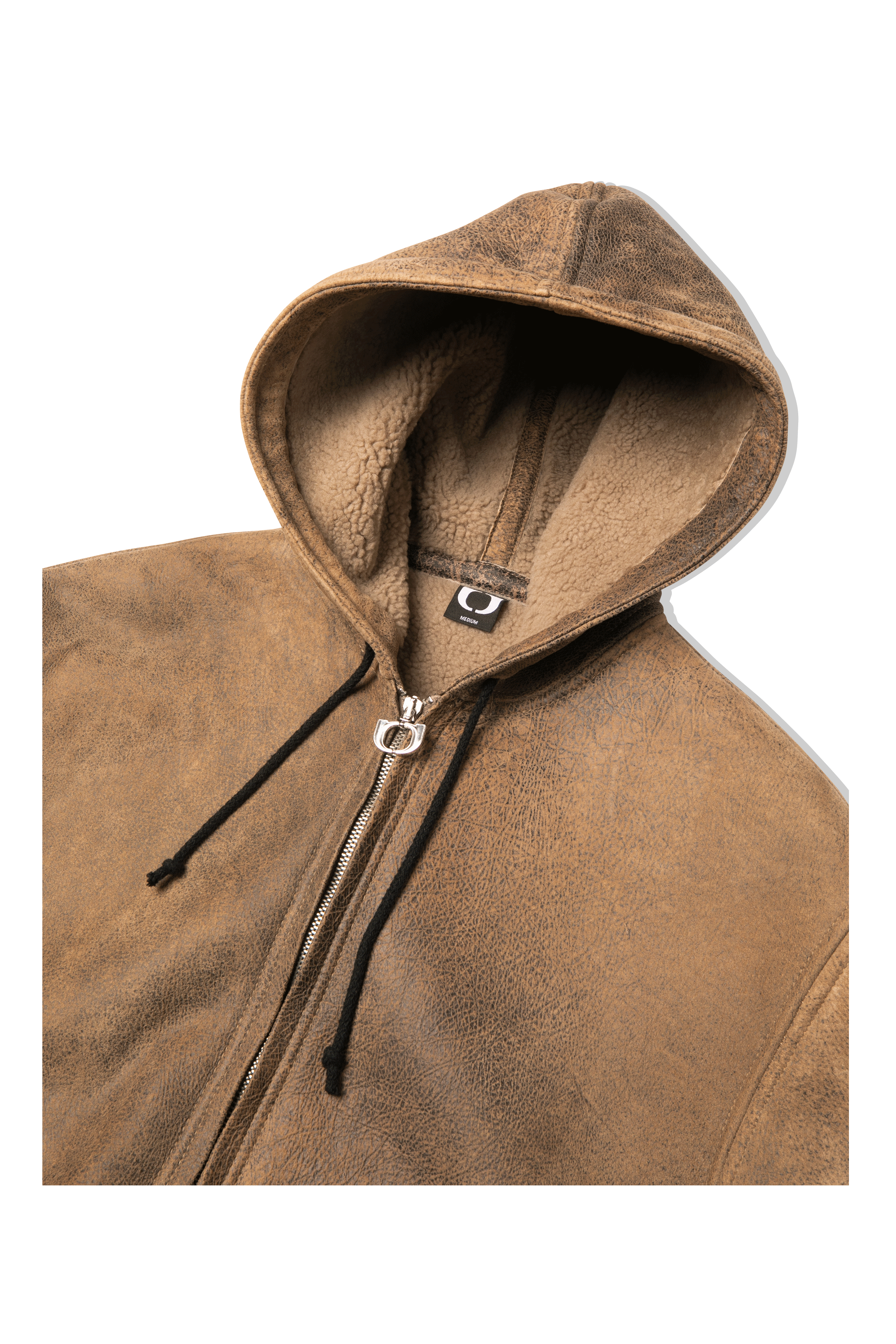 Textured Sheepskin Leather Zip-Up Hoodie