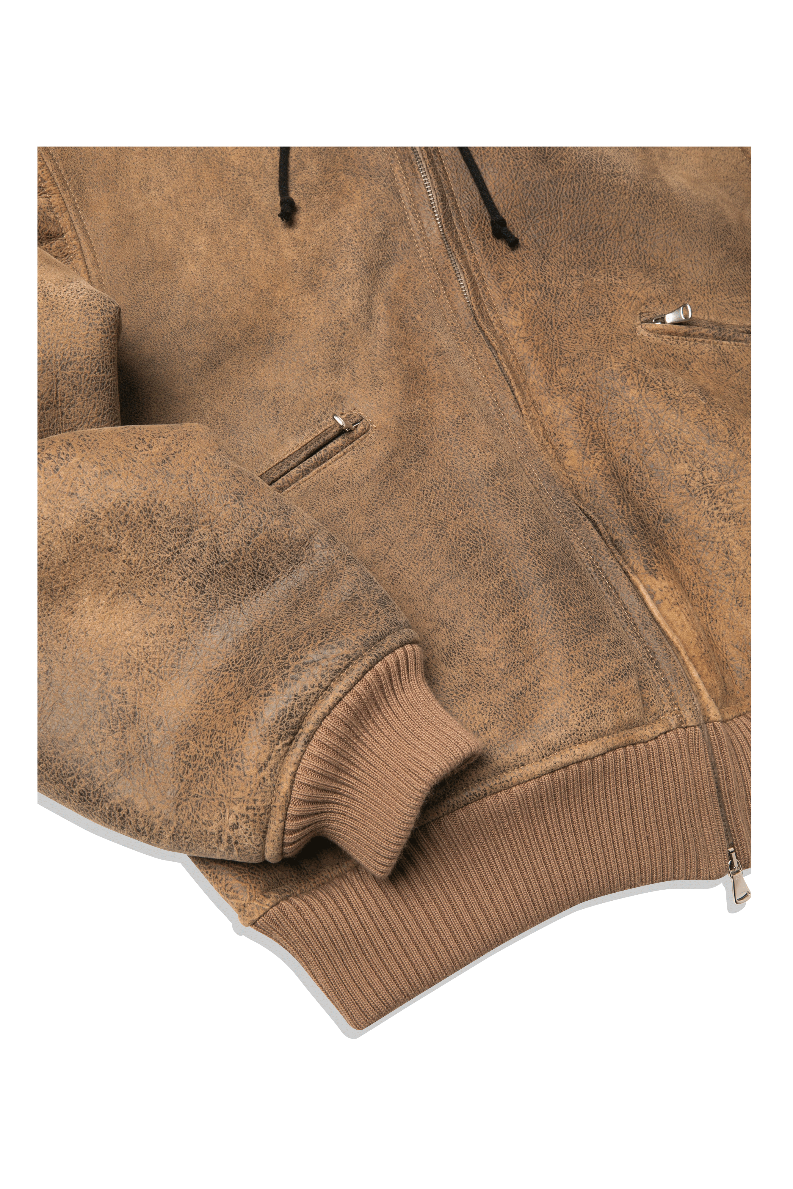 Textured Sheepskin Leather Zip-Up Hoodie