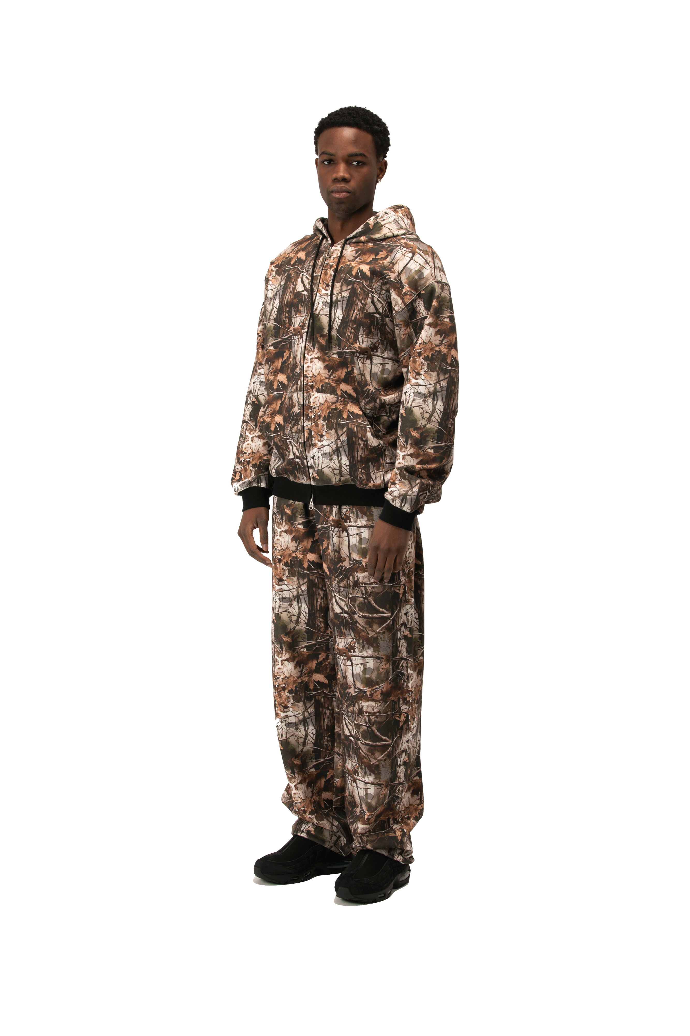 Camo Print Scuba Zip-Up Hoodie