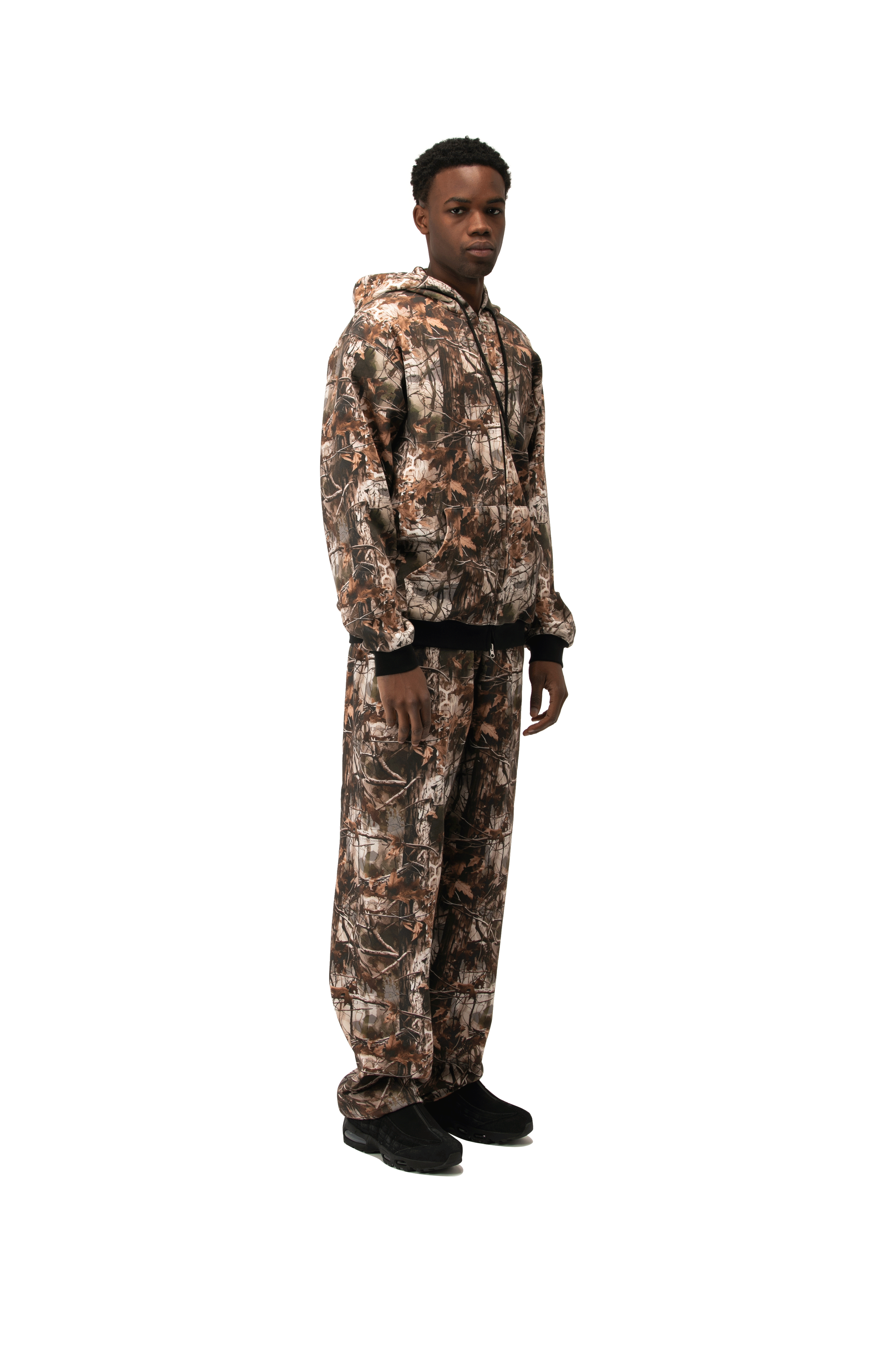 Camo Print Scuba Zip-Up Hoodie