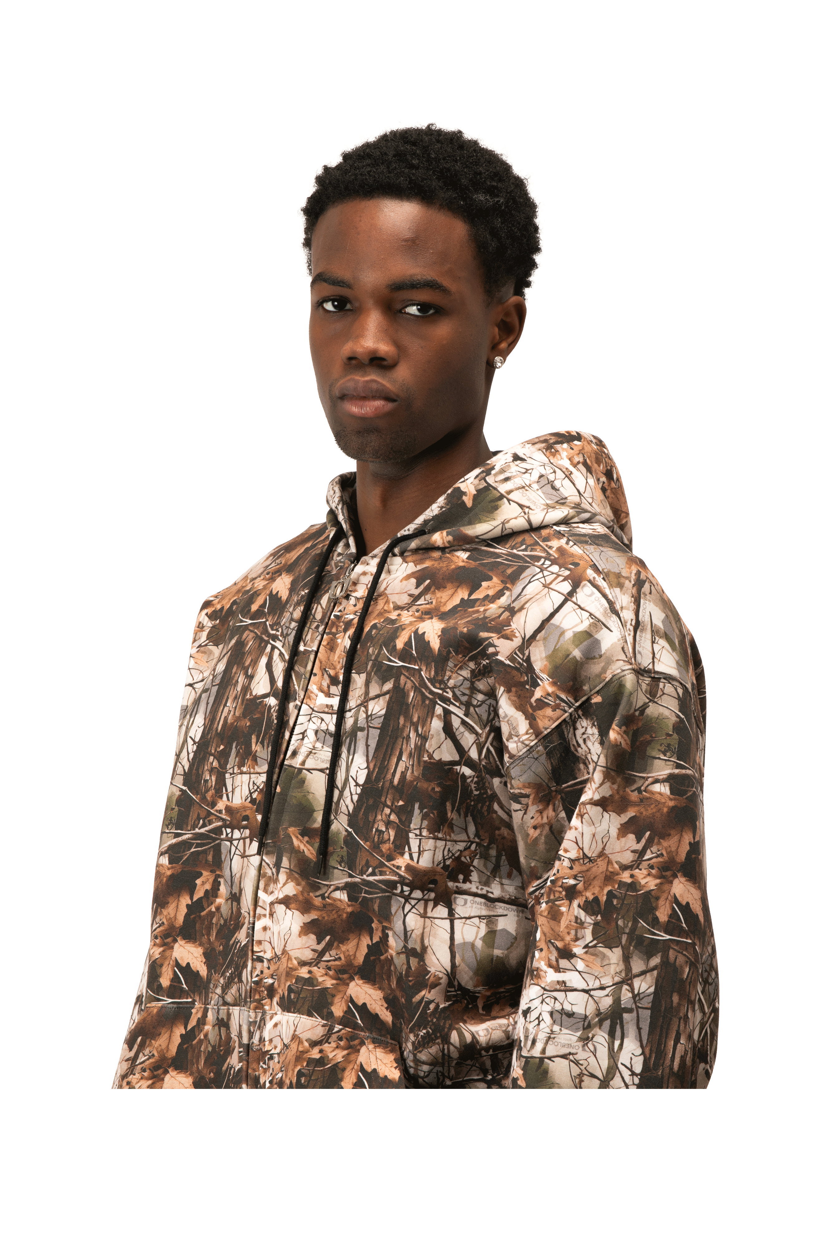 Camo Print Scuba Zip-Up Hoodie