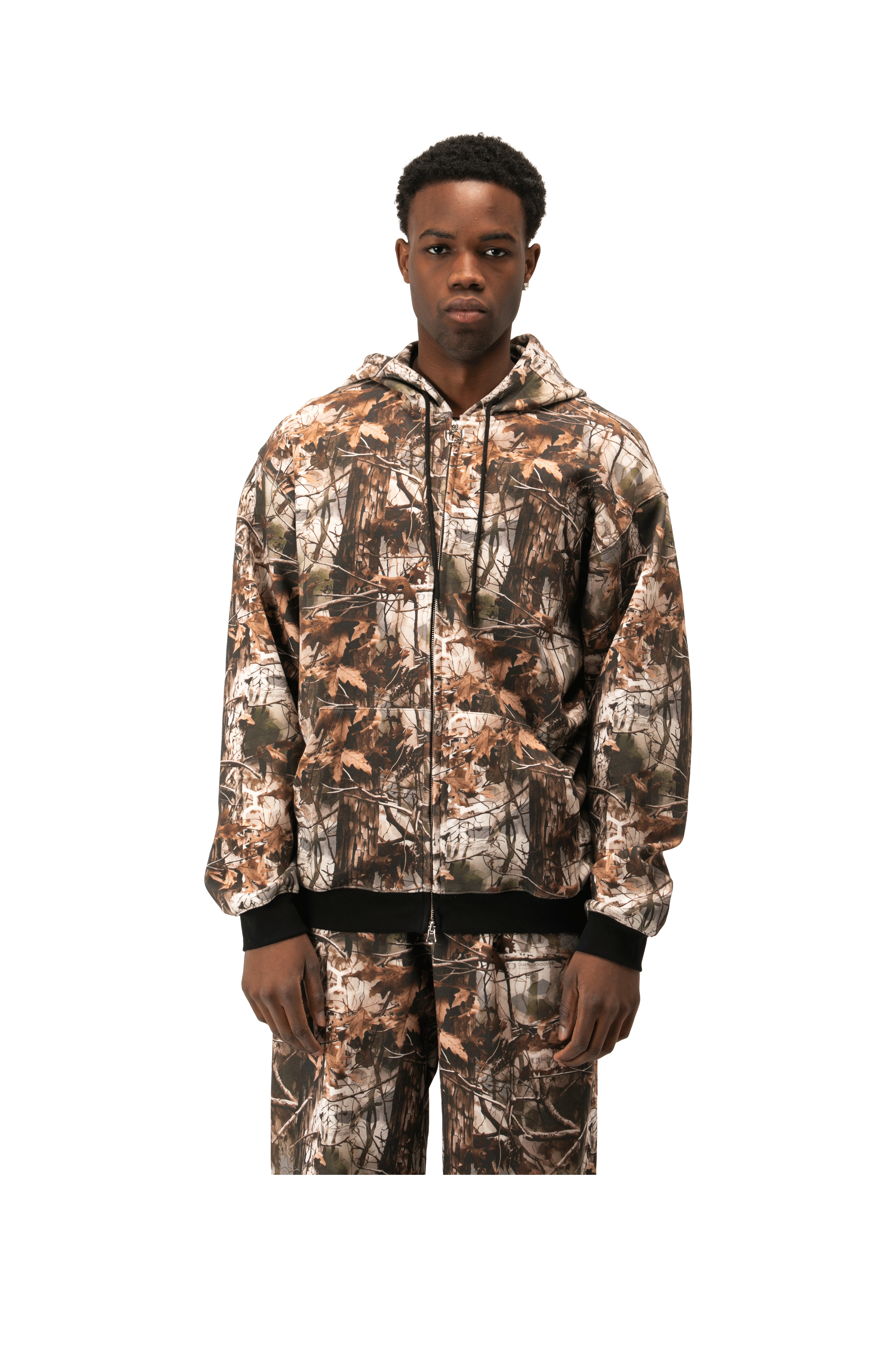 Camo Print Scuba Zip-Up Hoodie