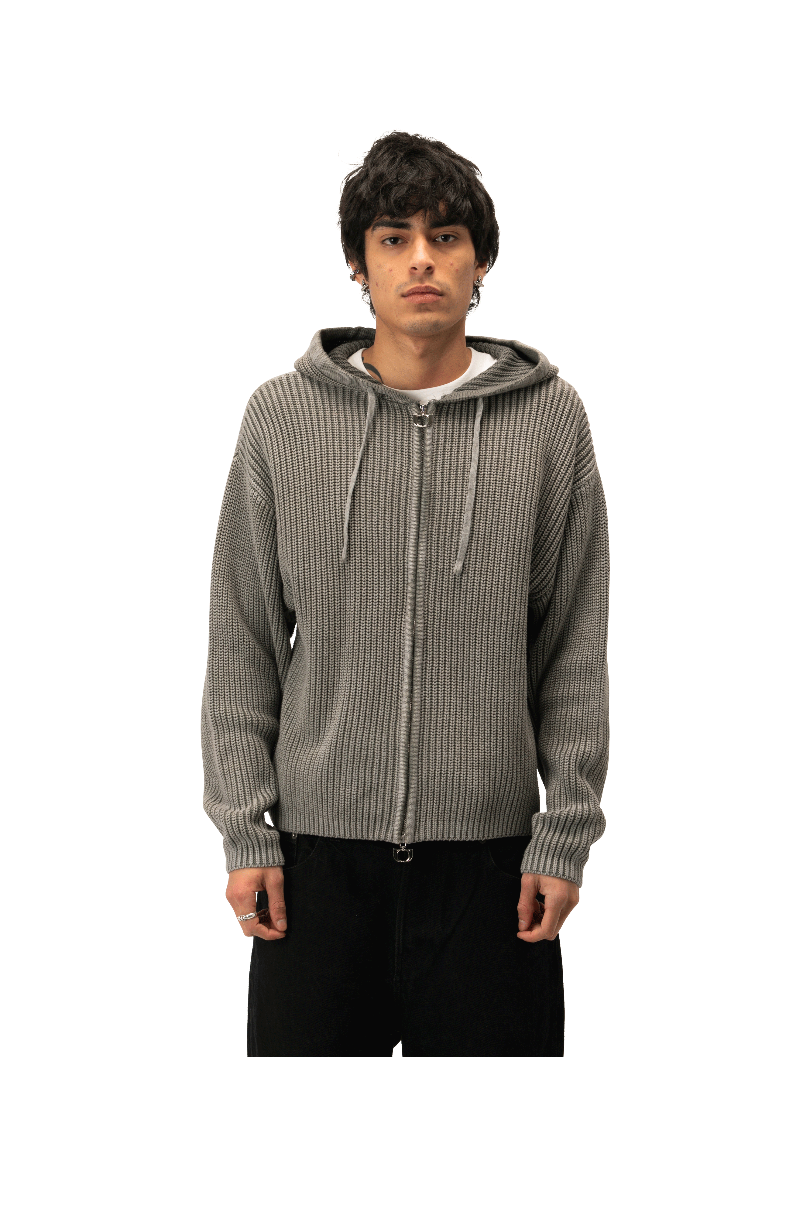 Acid Wash Zip-Up Hoodie.