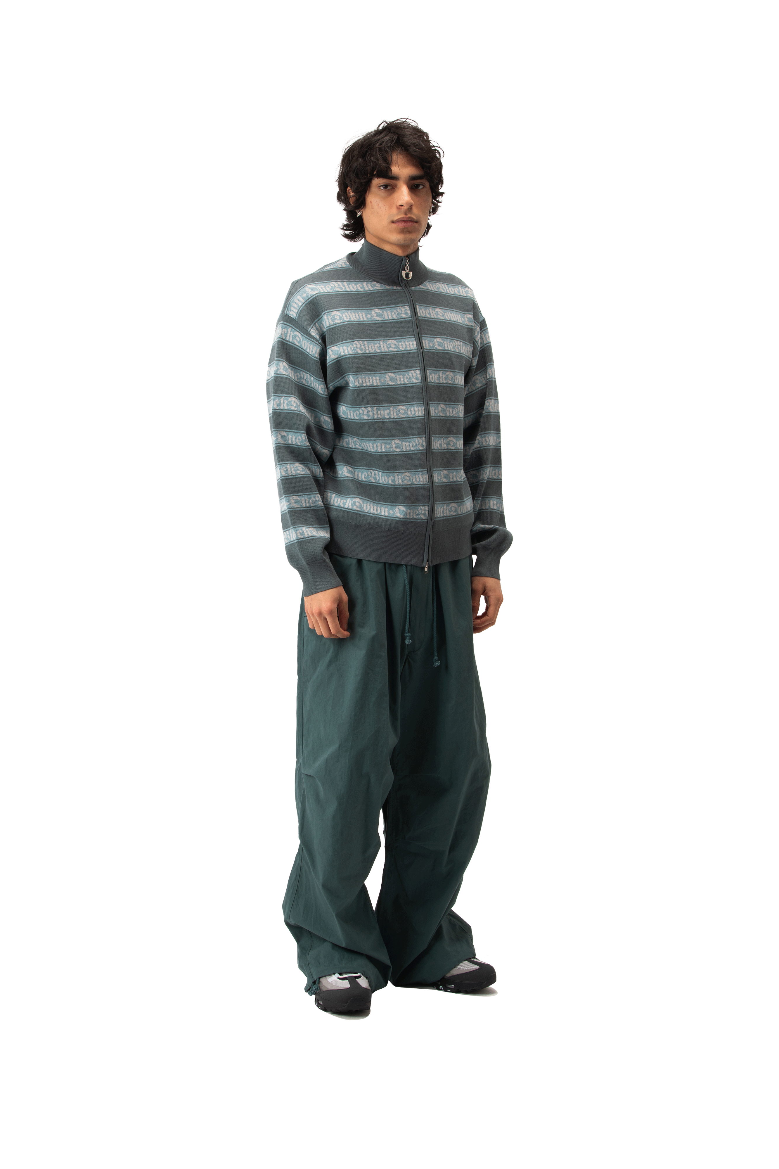 Jacquard Logo Stripe Zip-Up Knitted Jacket