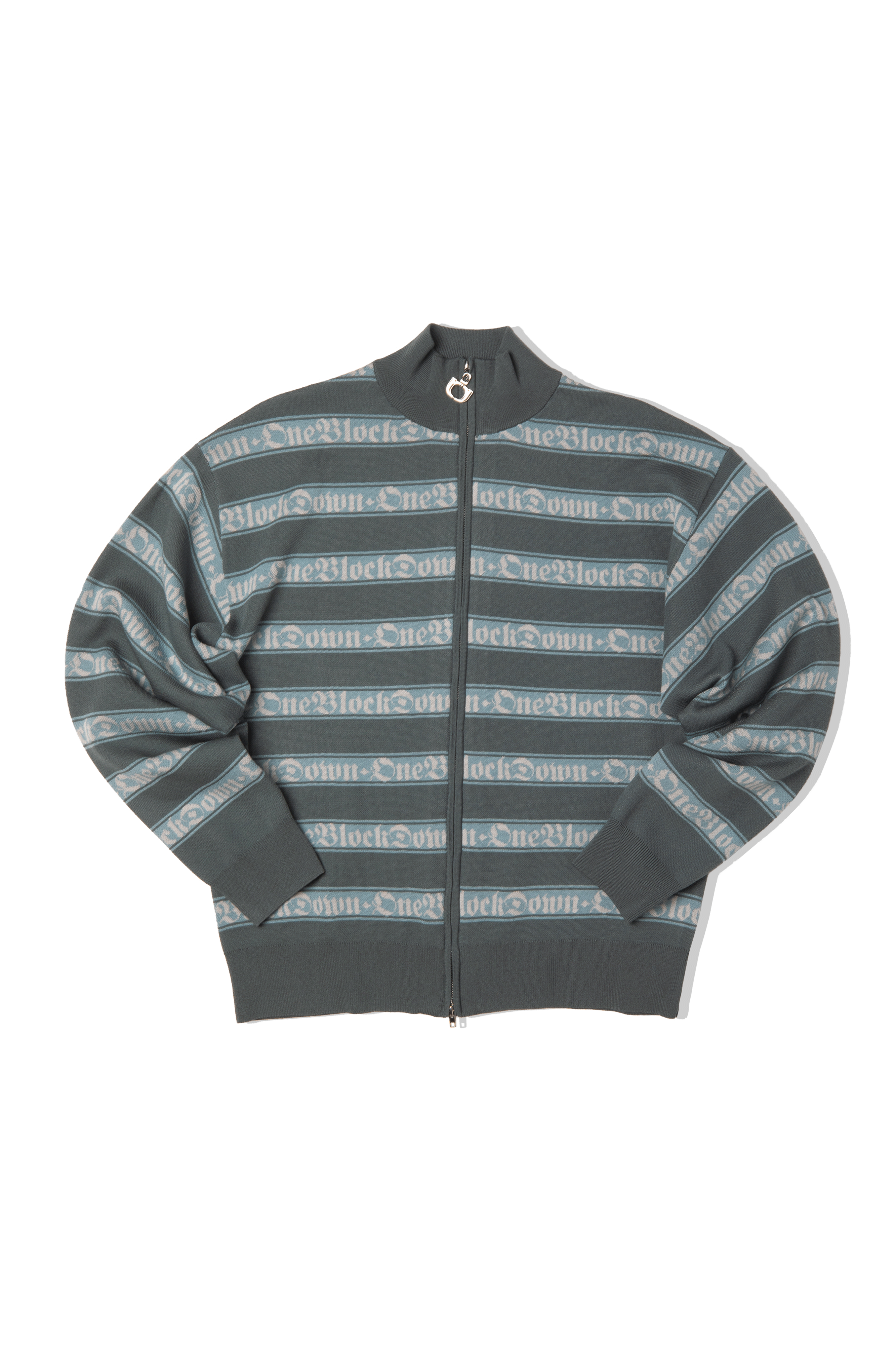 Jacquard Logo Stripe Zip-Up Knitted Jacket