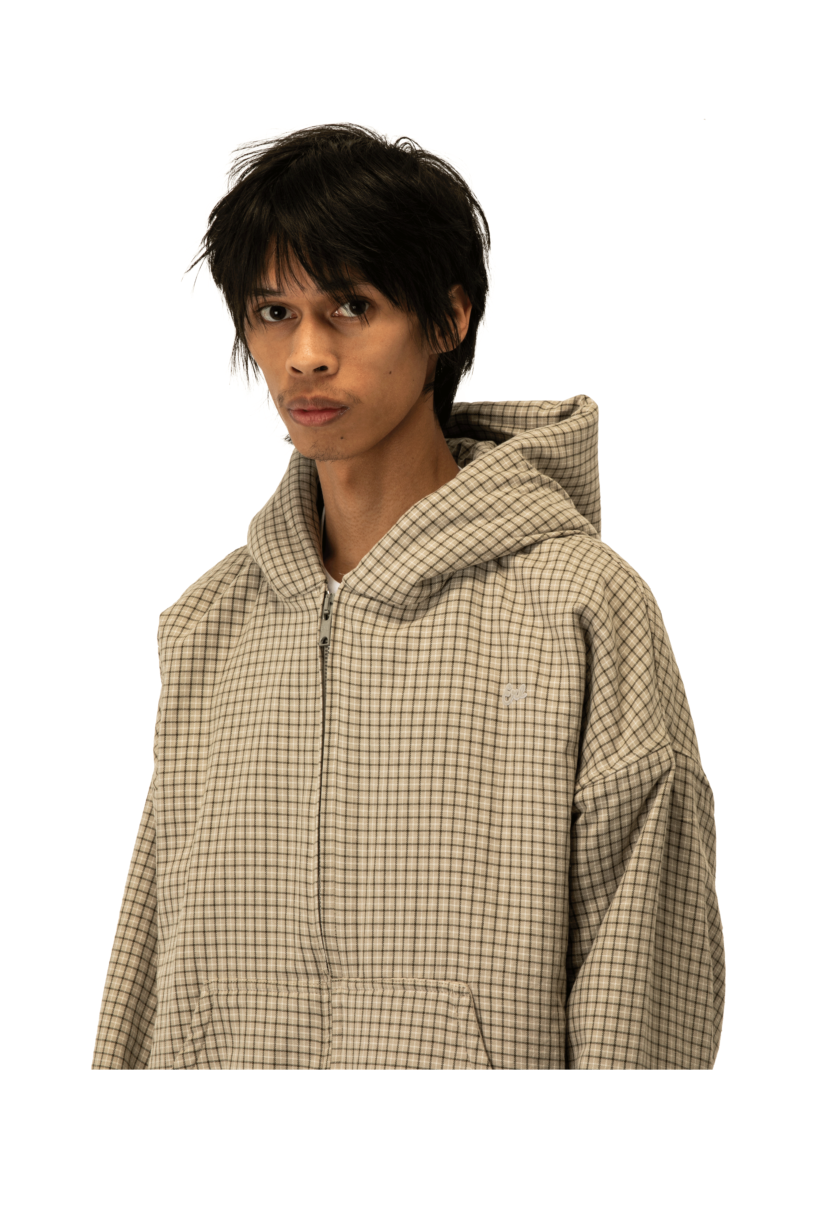 Plaid Padded Check Zip Hoodie Woven