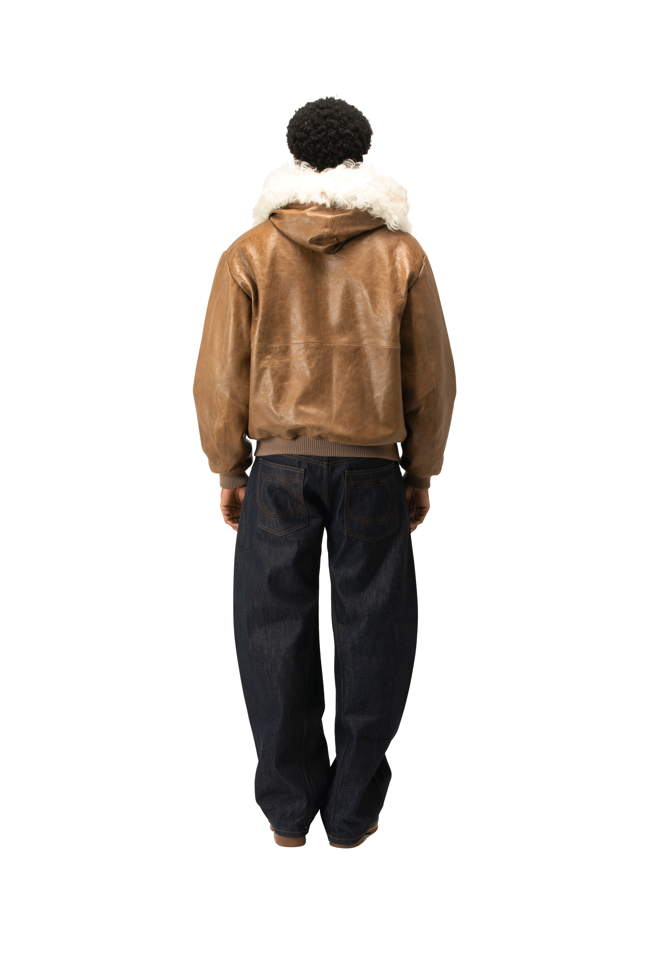 Pull-Up Leather Zip-Up Padded Hoodie