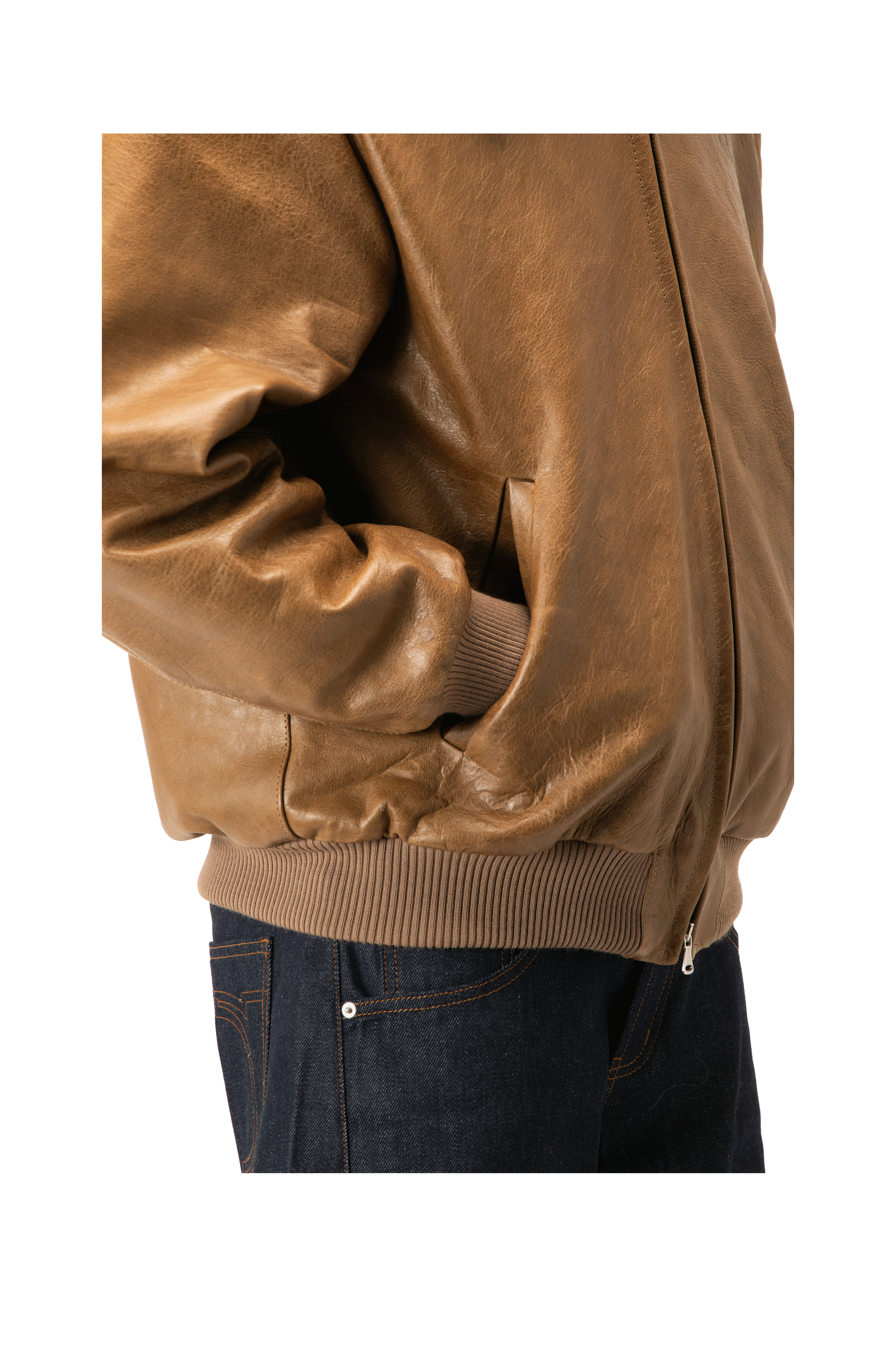 Pull-Up Leather Zip-Up Padded Hoodie