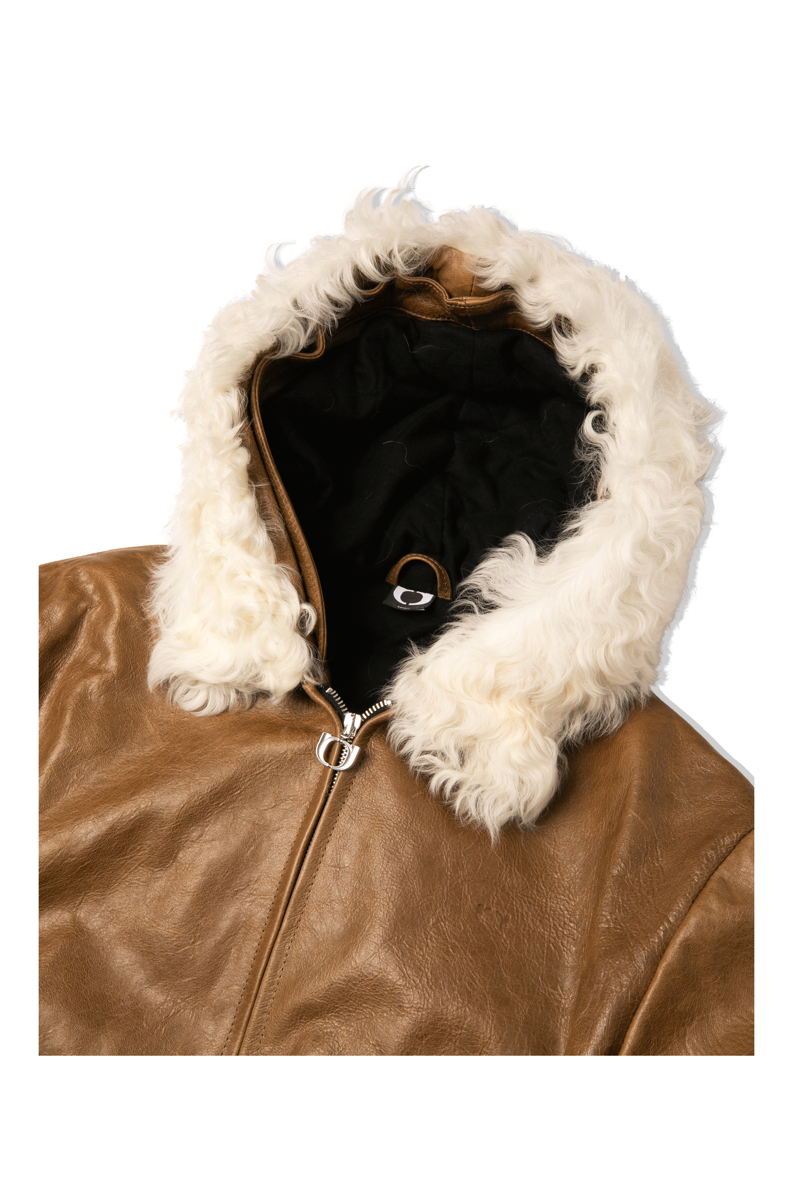 Pull-Up Leather Zip-Up Padded Hoodie