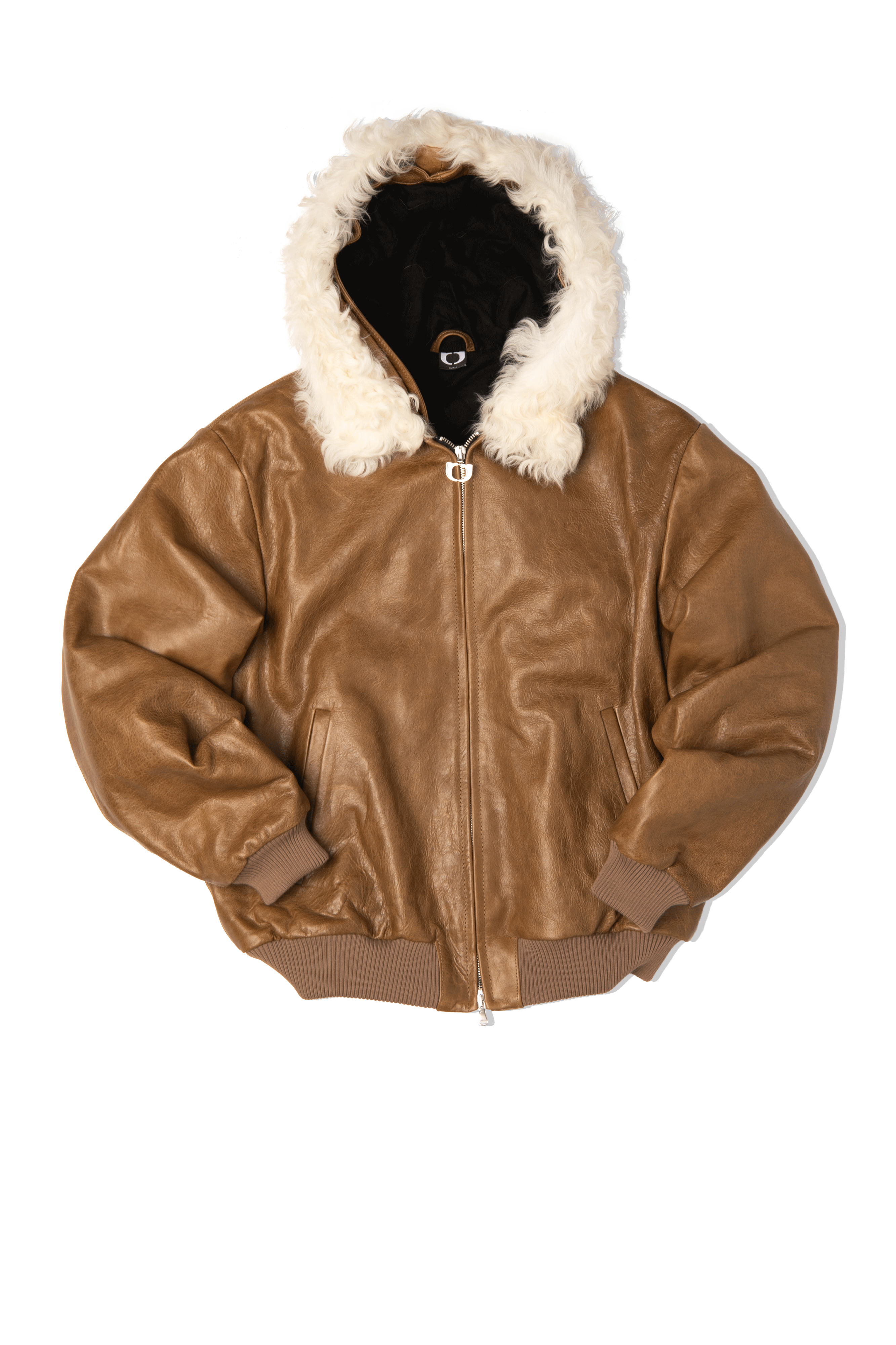 Pull-Up Leather Zip-Up Padded Hoodie