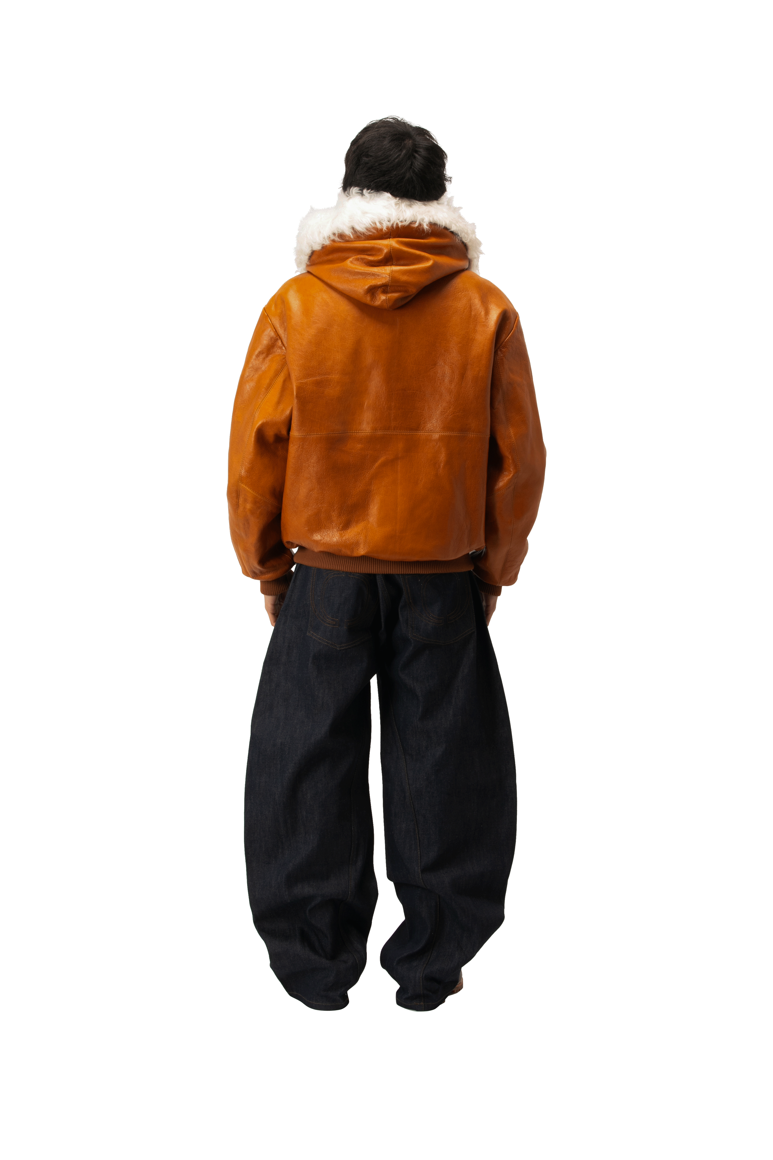 Pull-Up Leather Zip-Up Padded Hoodie