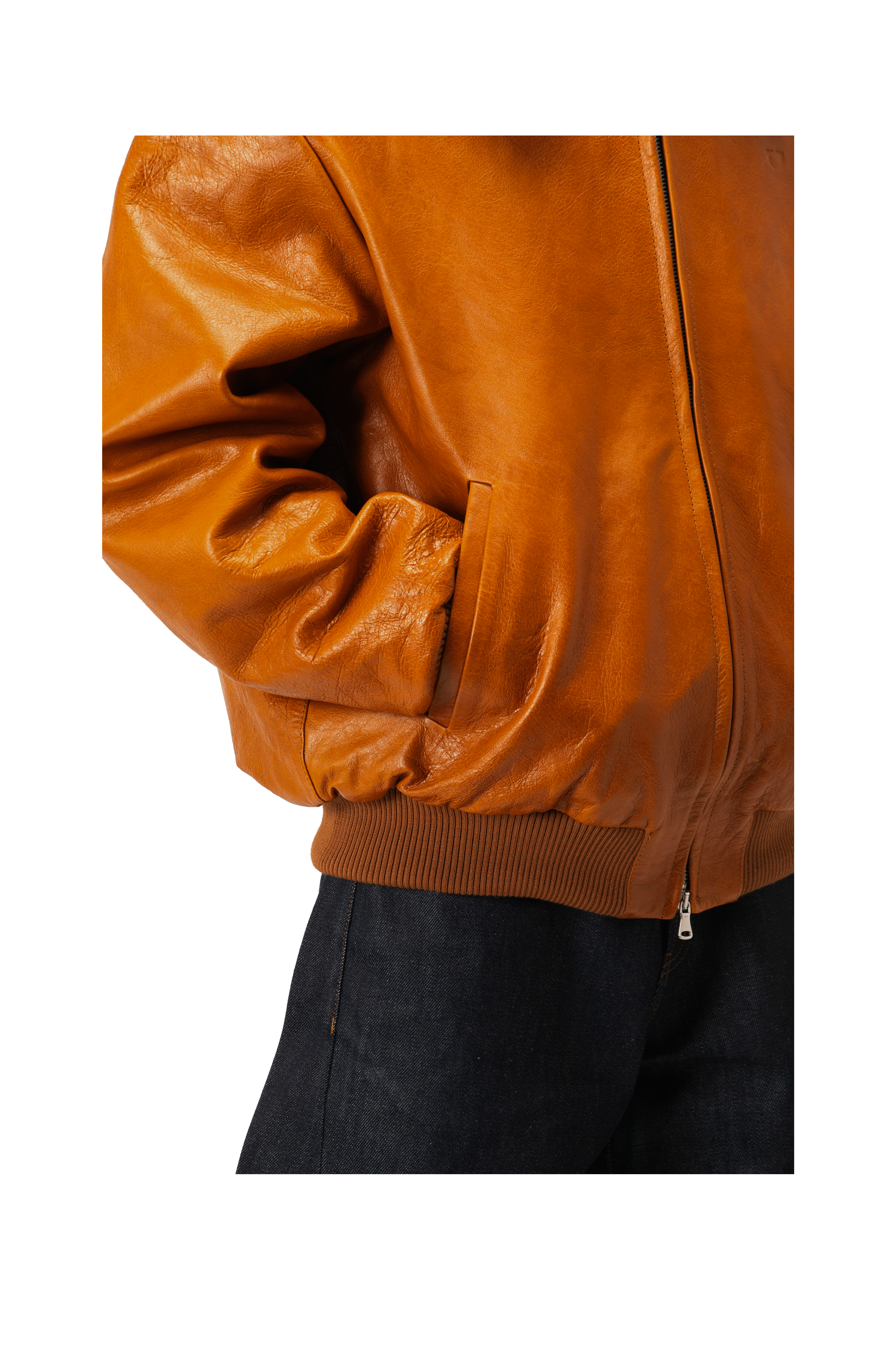 Pull-Up Leather Zip-Up Padded Hoodie