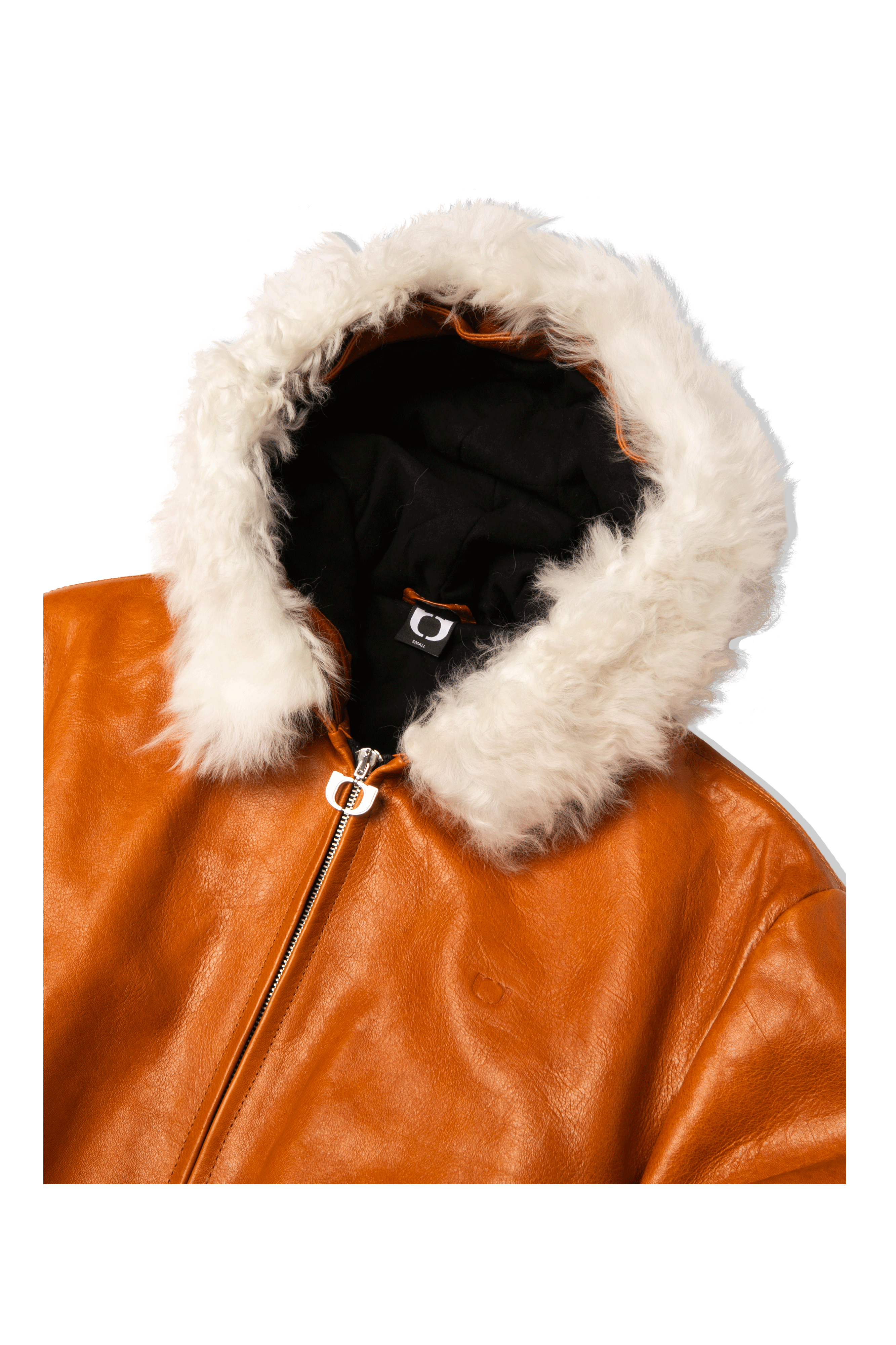 Pull-Up Leather Zip-Up Padded Hoodie