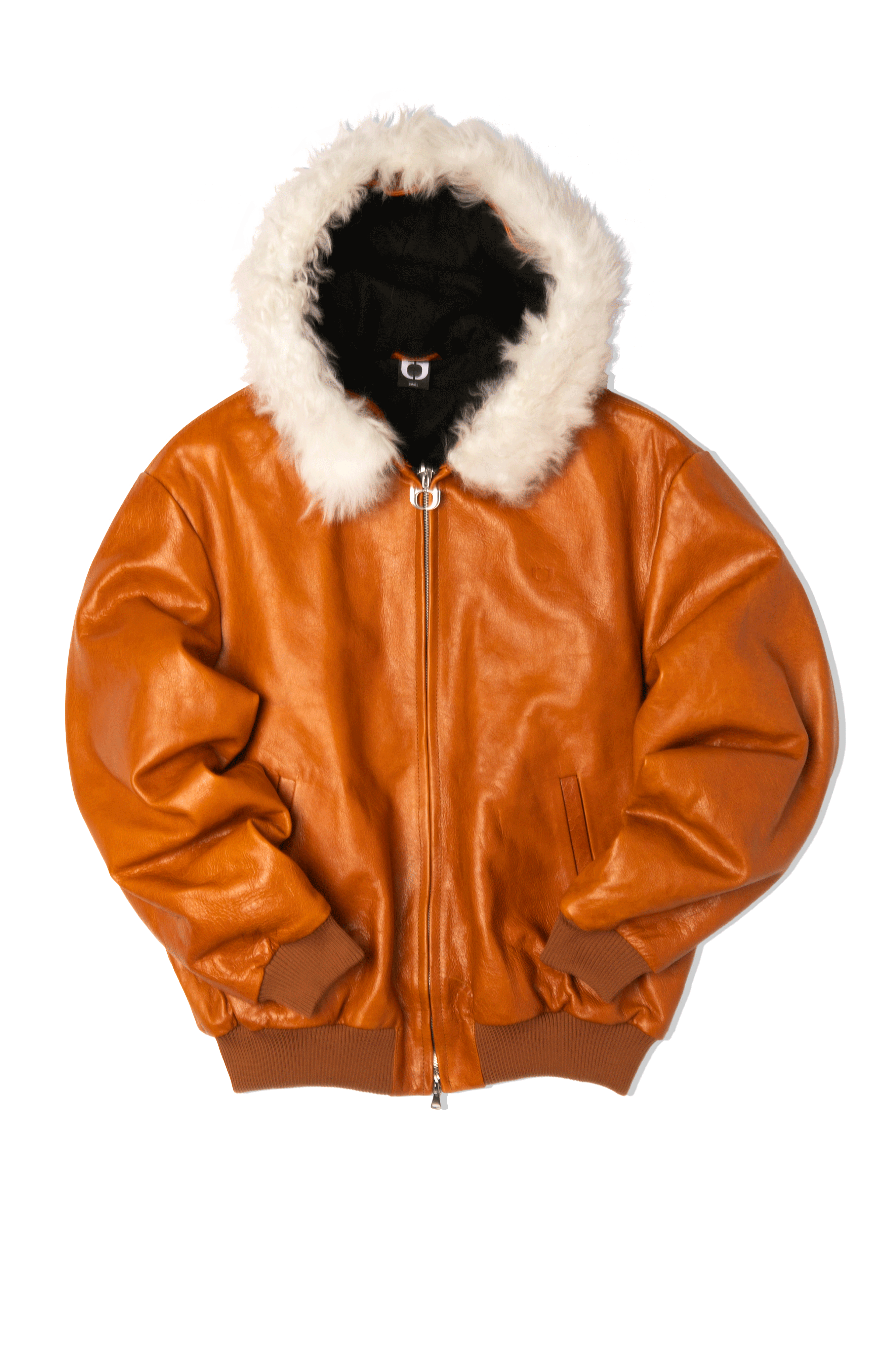 Pull-Up Leather Zip-Up Padded Hoodie