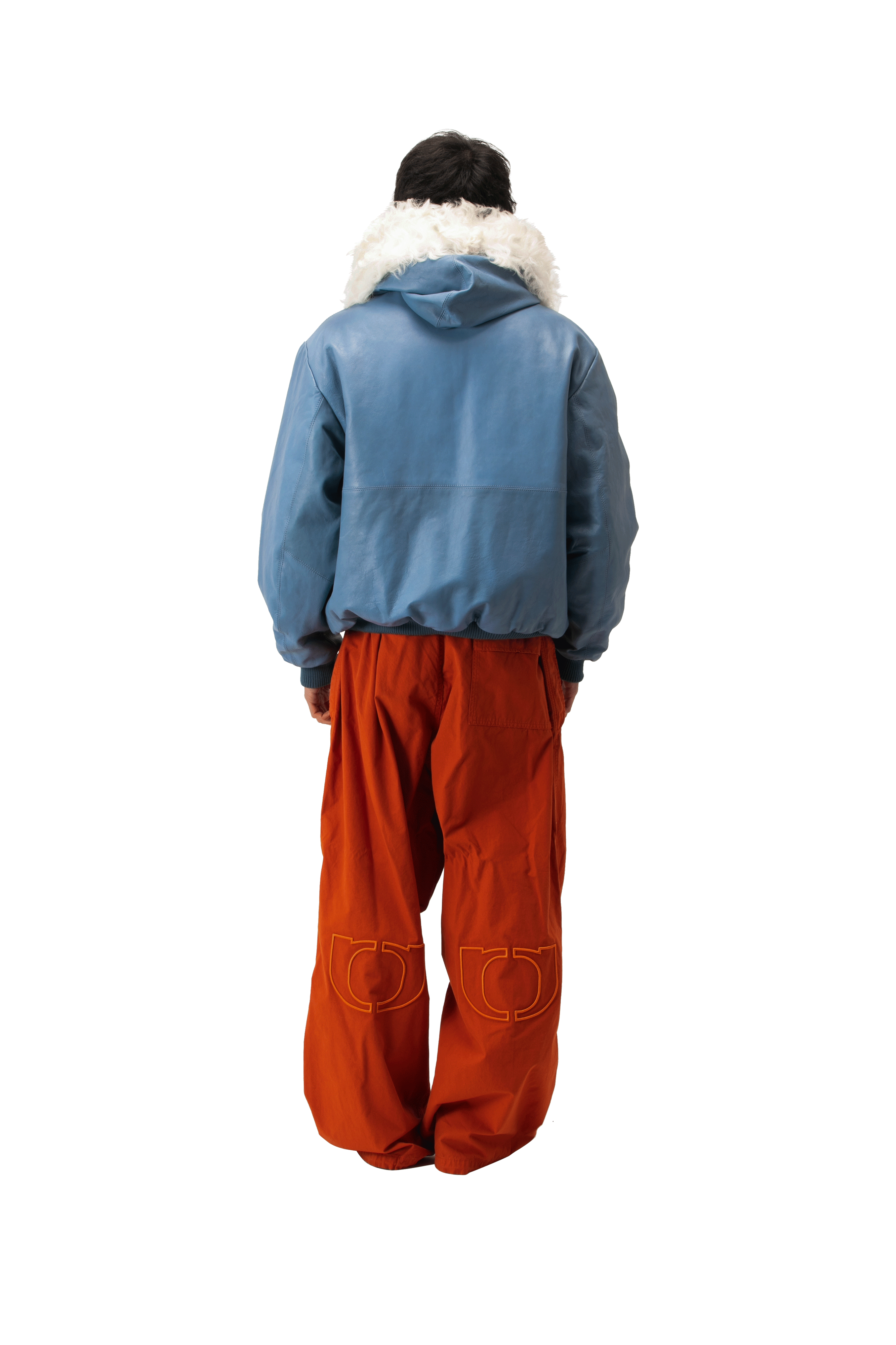 Pull-Up Leather Zip-Up Padded Hoodie