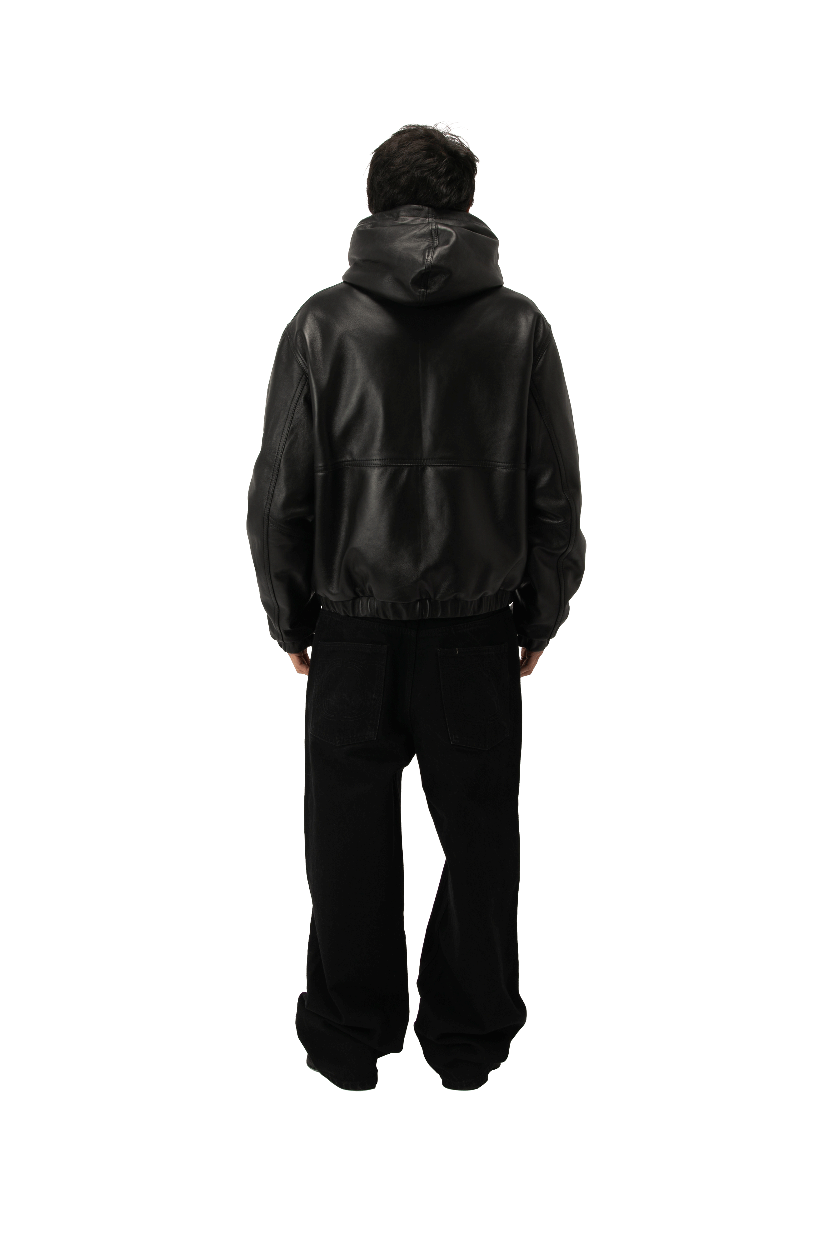 Leather Bomber With Hood