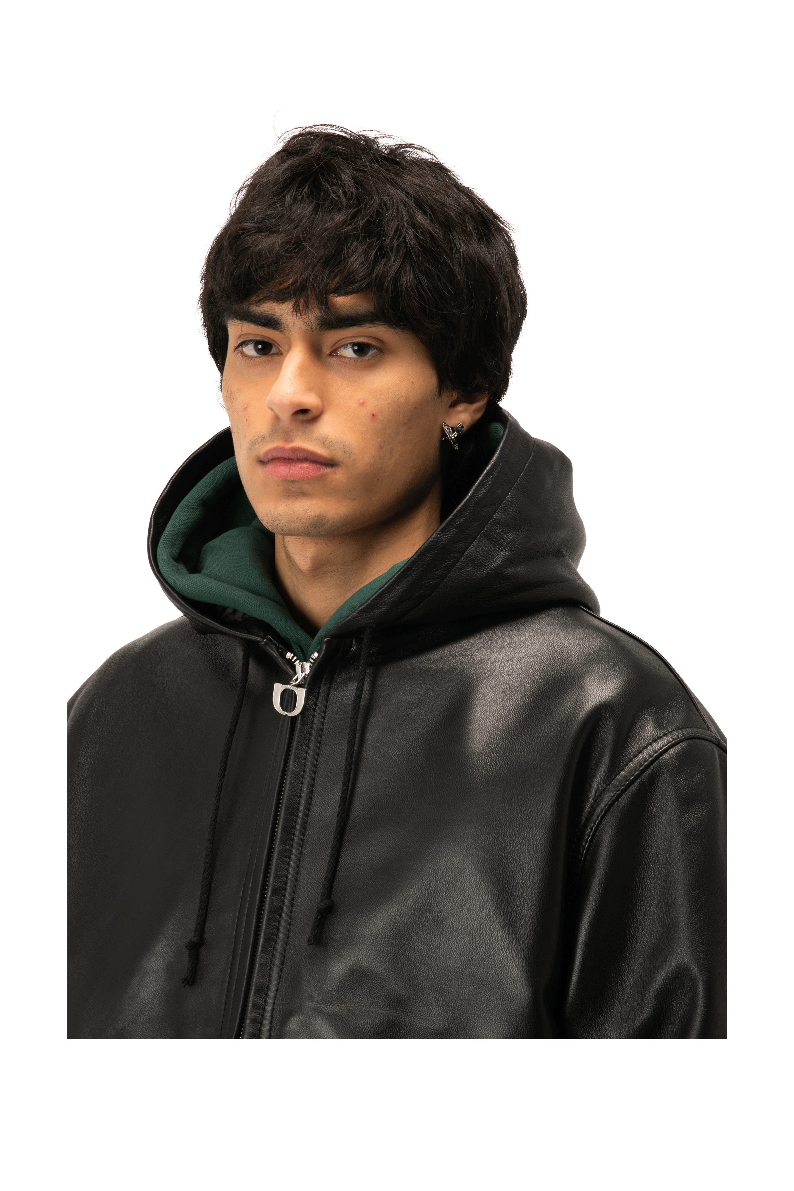 Leather Bomber With Hood