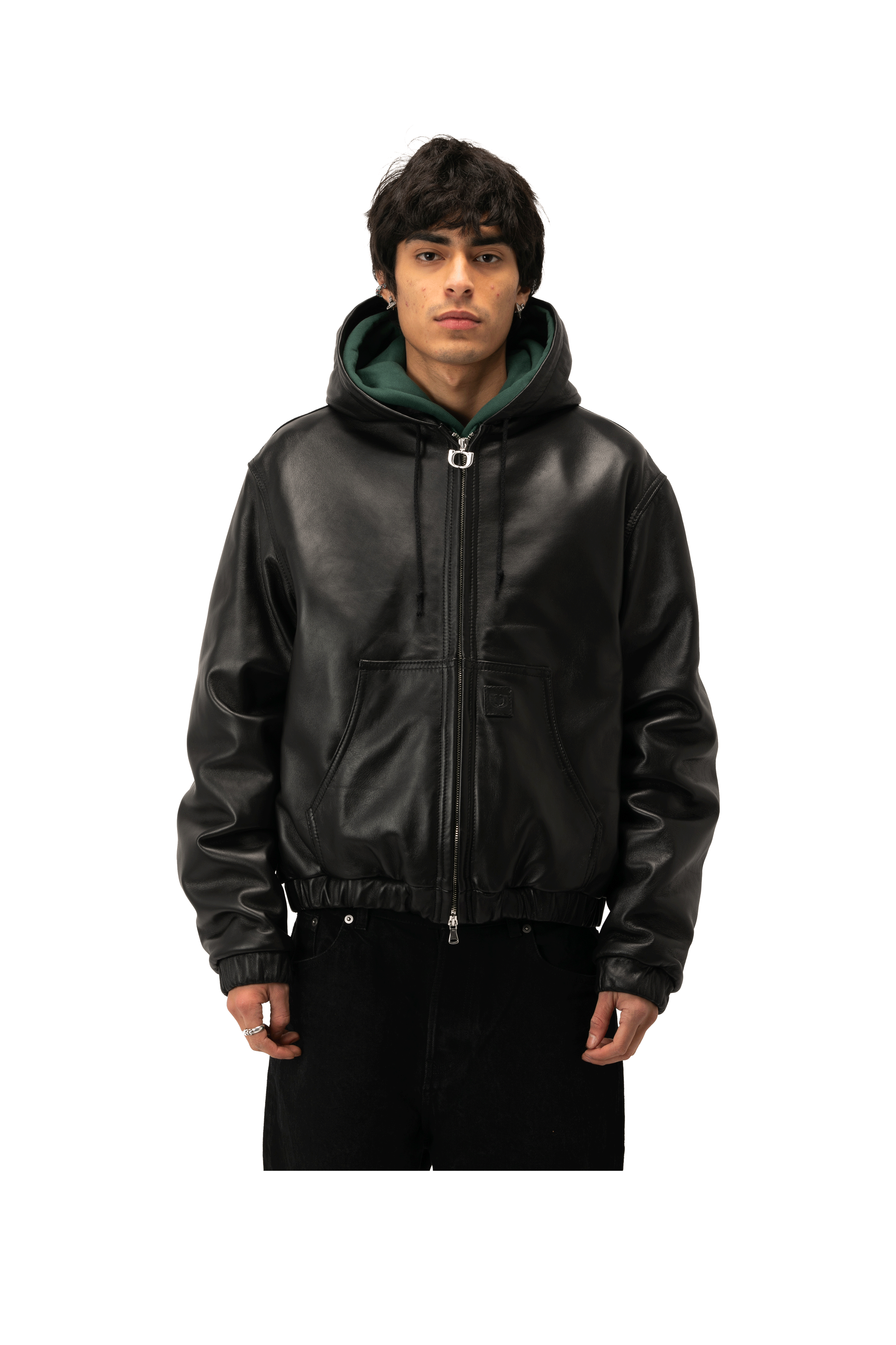 Leather Bomber With Hood