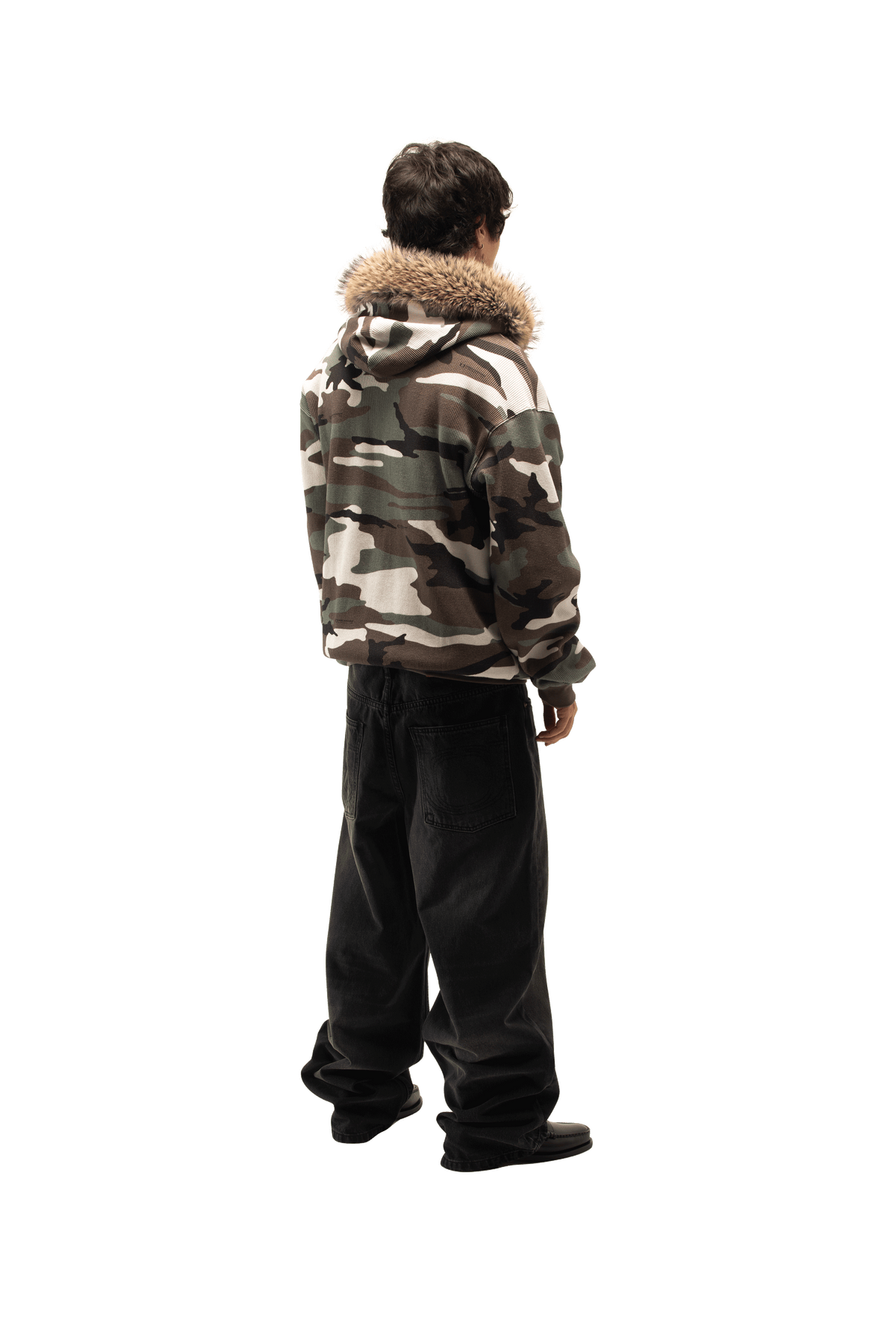 Reversible Camo Waffle Fur Hoodie