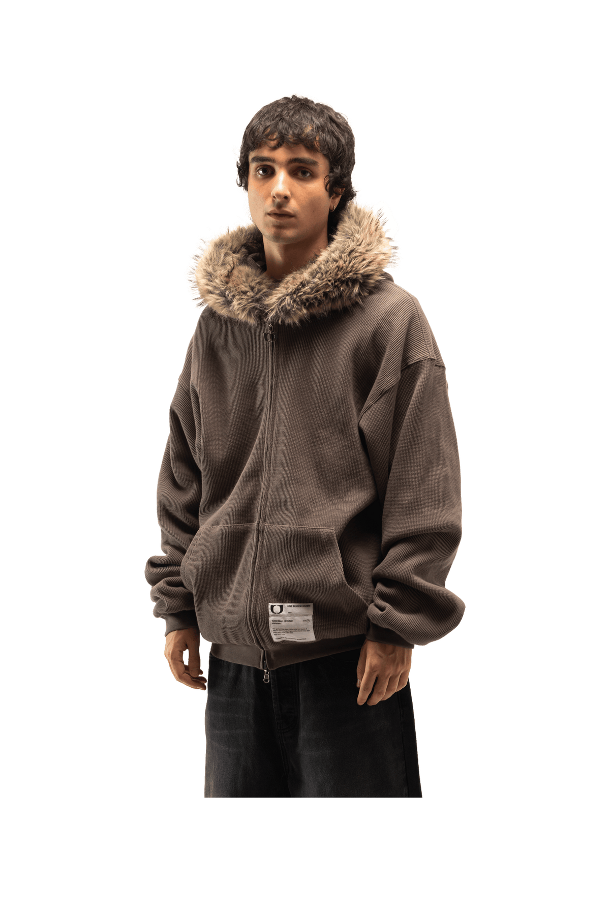 Reversible Camo Waffle Fur Hoodie