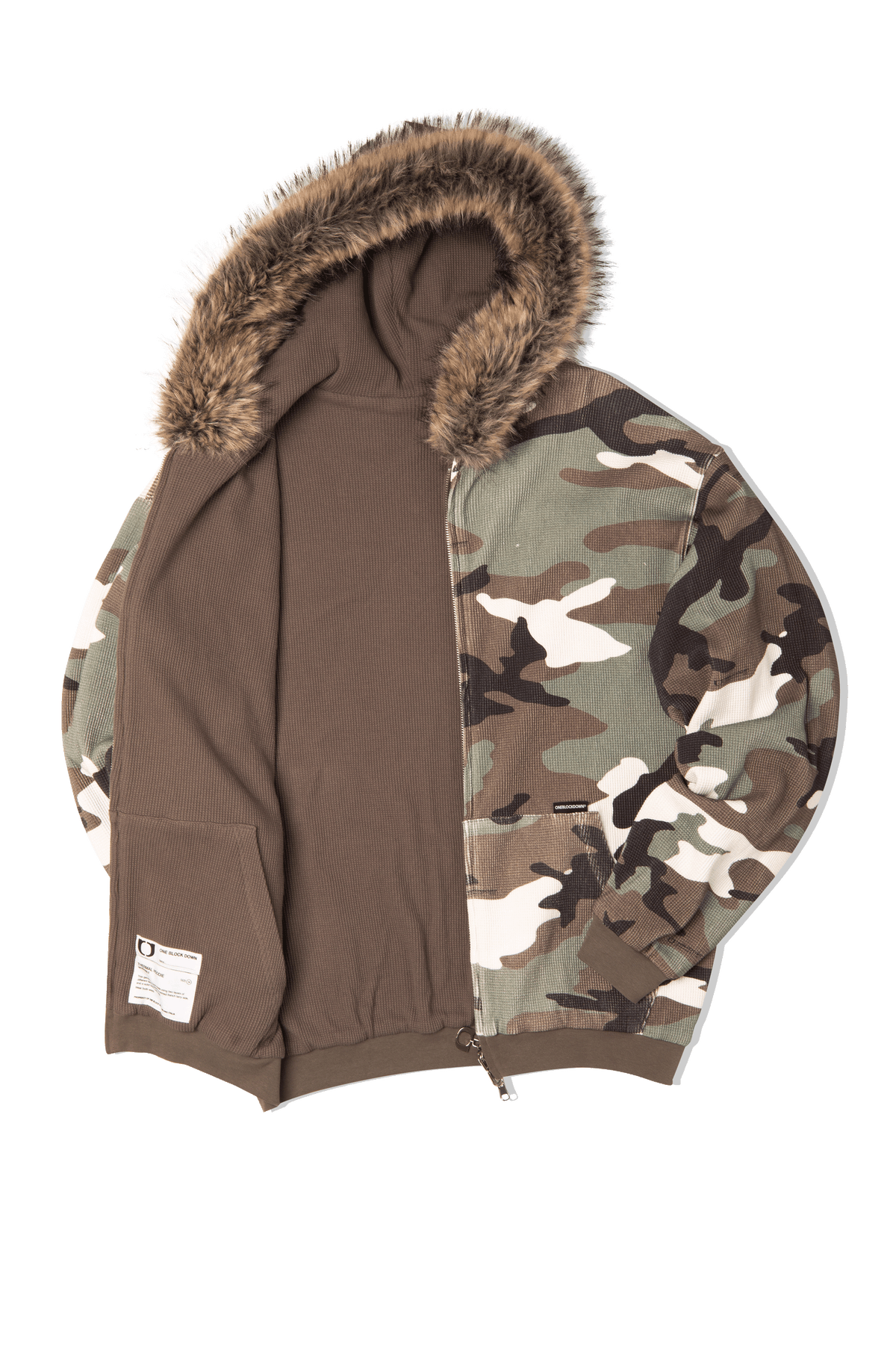 Reversible Camo Waffle Fur Hoodie