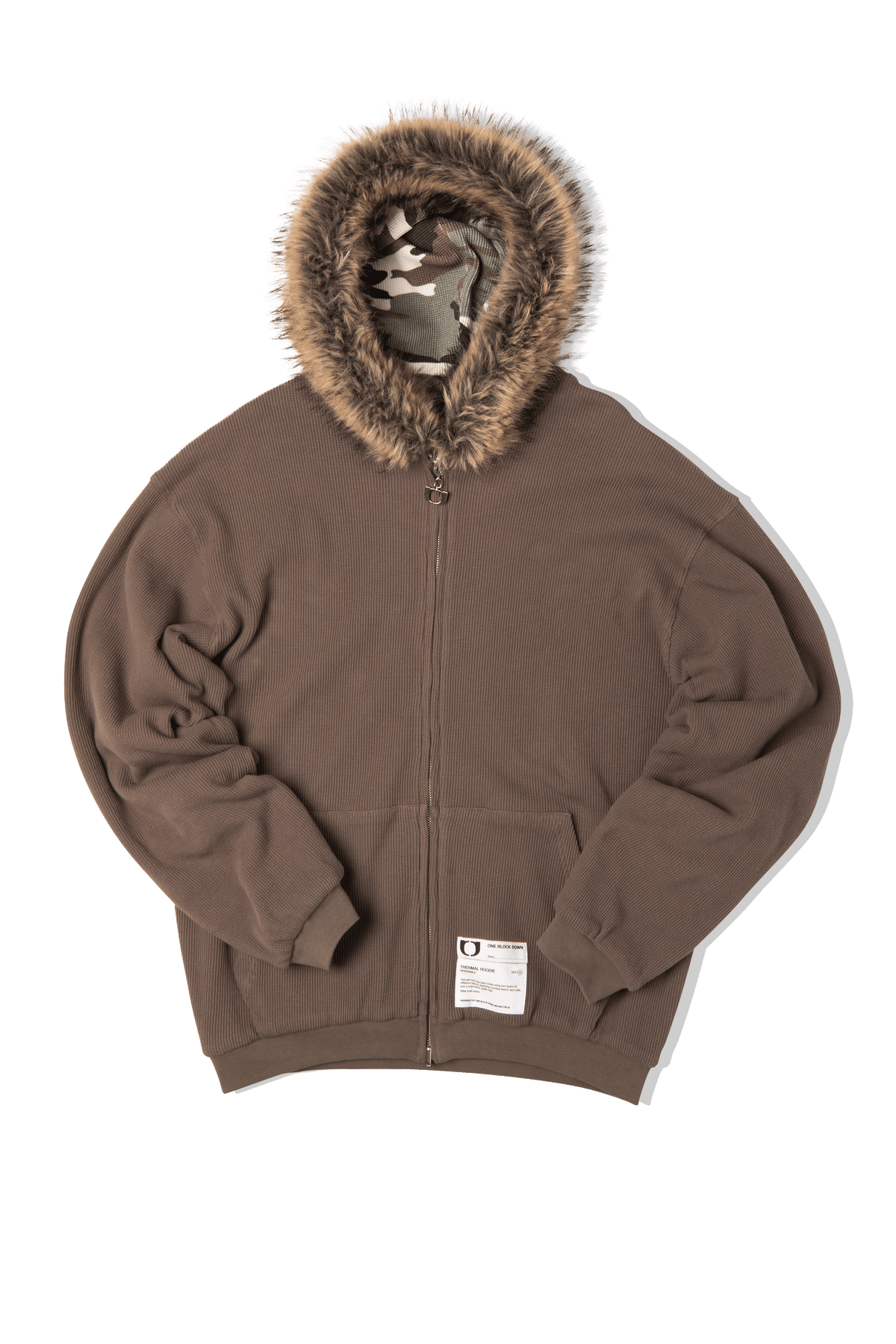 Reversible Camo Waffle Fur Hoodie