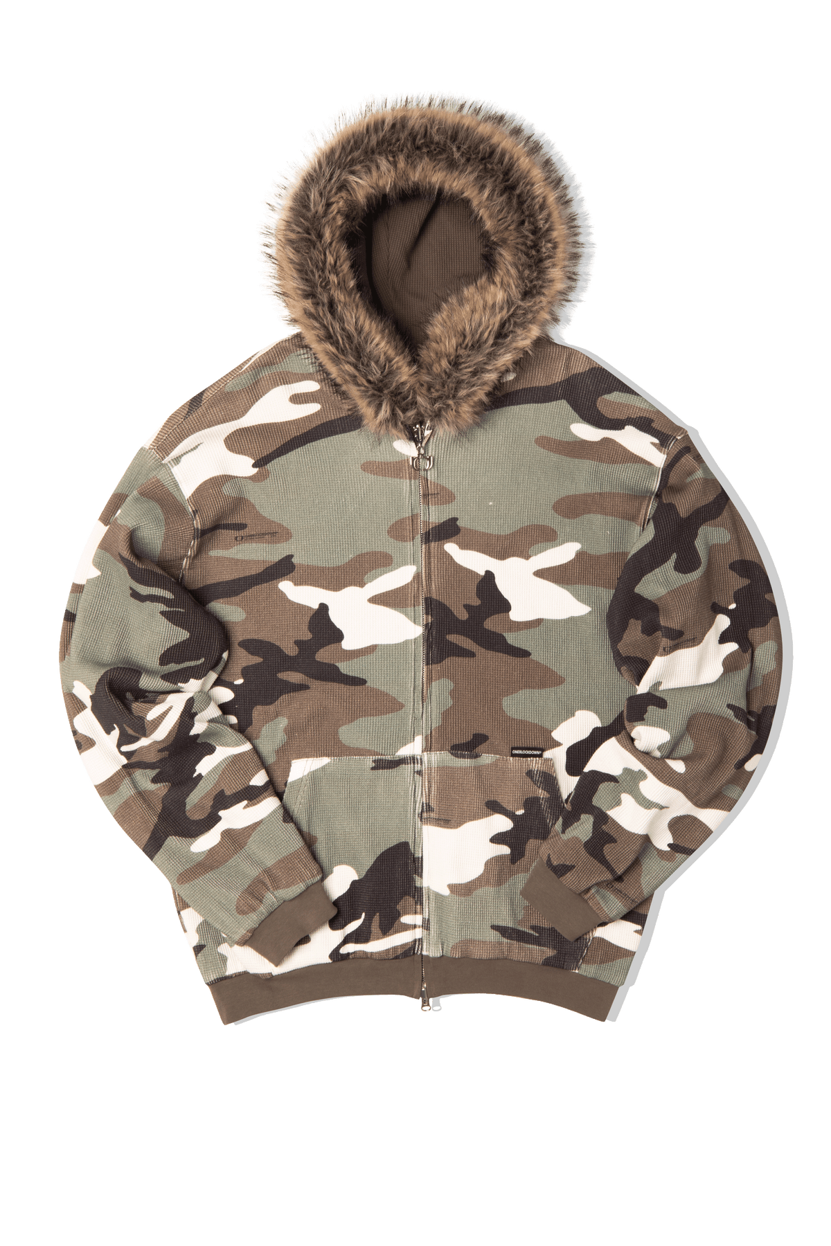 Reversible Camo Waffle Fur Hoodie