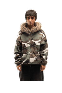 Reversible Camo Waffle Fur Hoodie