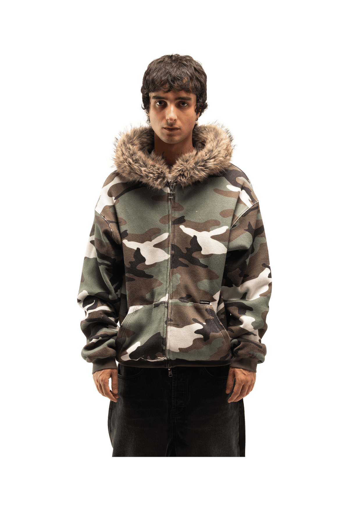 Reversible Camo Waffle Fur Hoodie