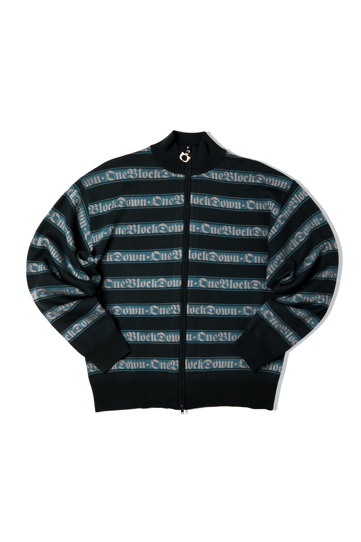 Jacquard Logo Stripe Zip Up Knitted Jacket