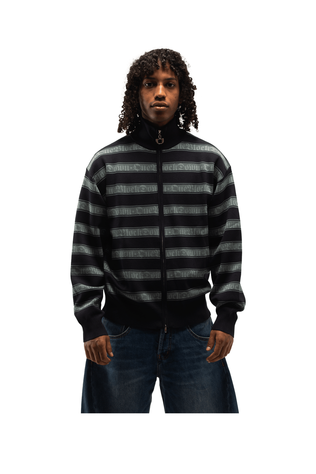 Jacquard Logo Stripe Zip Up Knitted Jacket