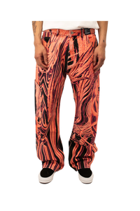Flower Print Single Knee Baggy Denim Trousers