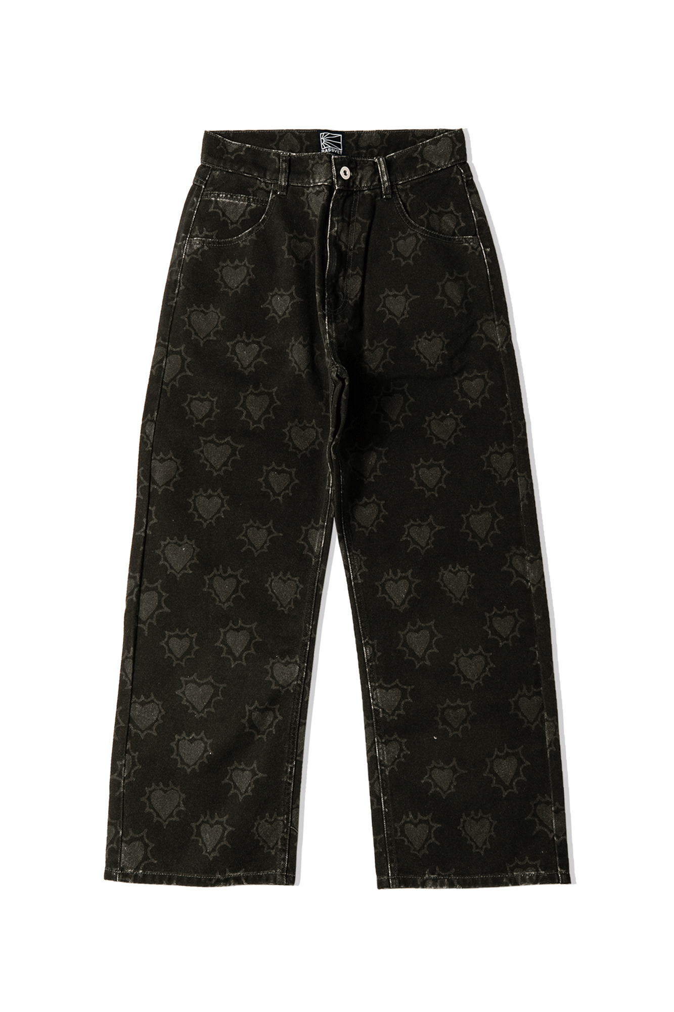 Hearts Print Denim Trousers