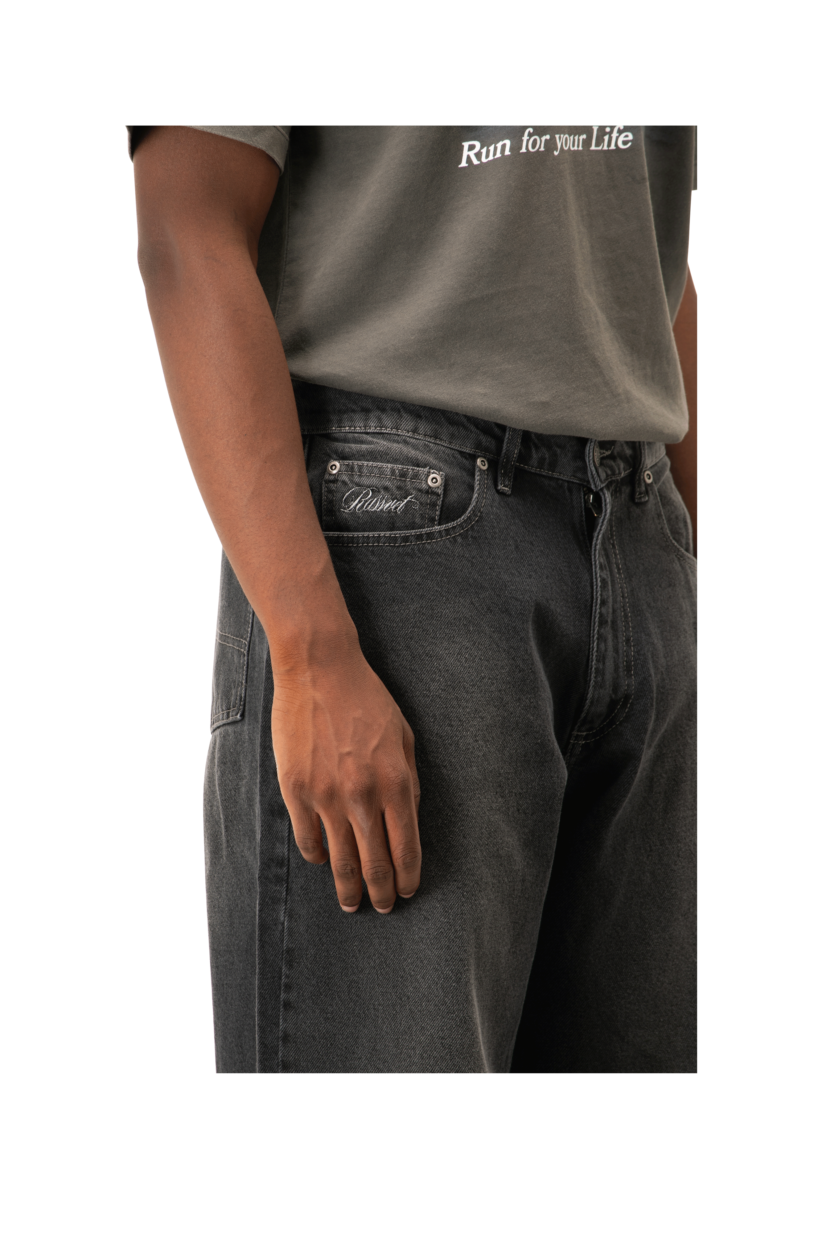 Spot Wash Baggy Denim Pant Woven