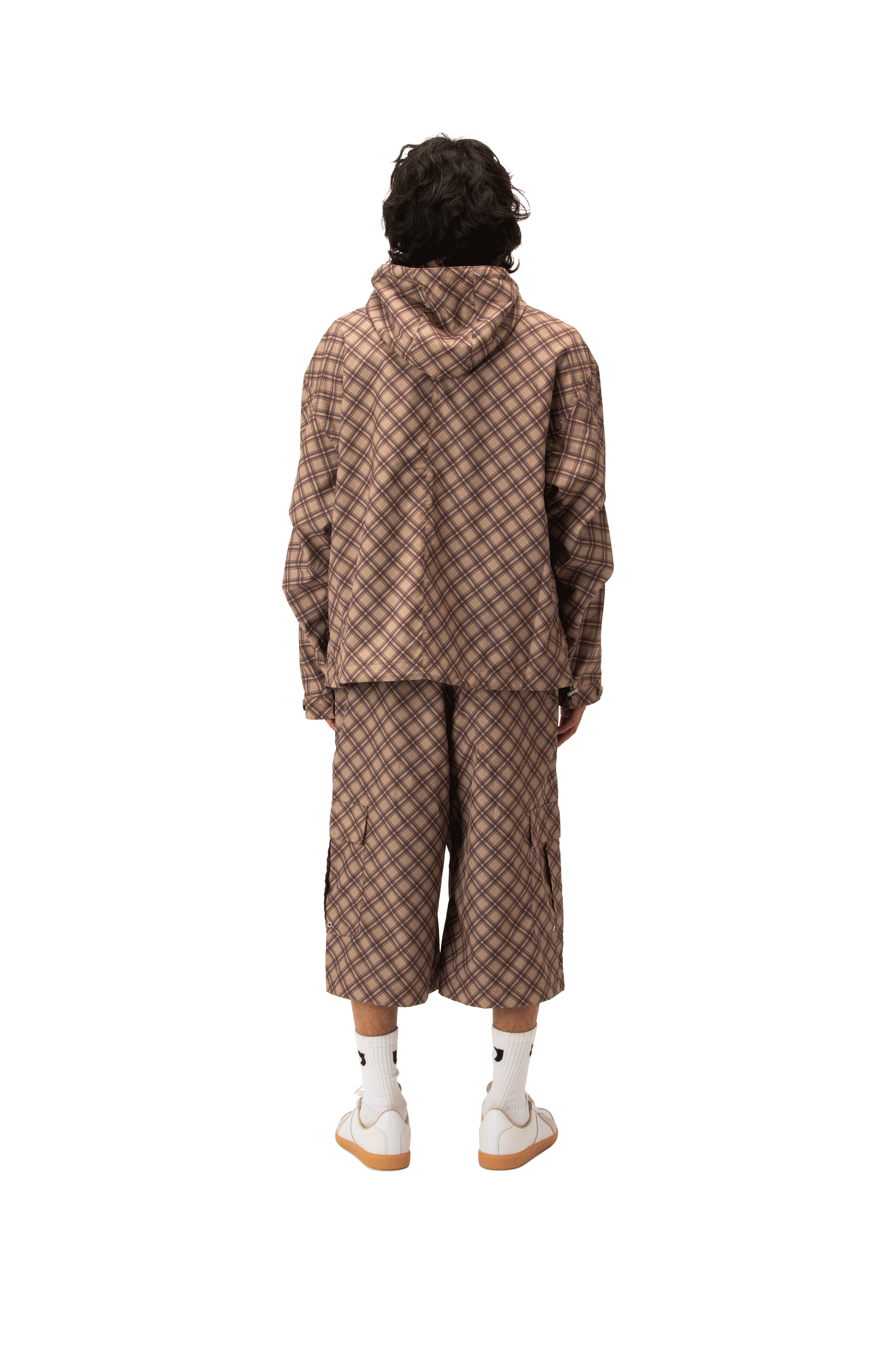 Poly Tartan Hooded Jacket Woven