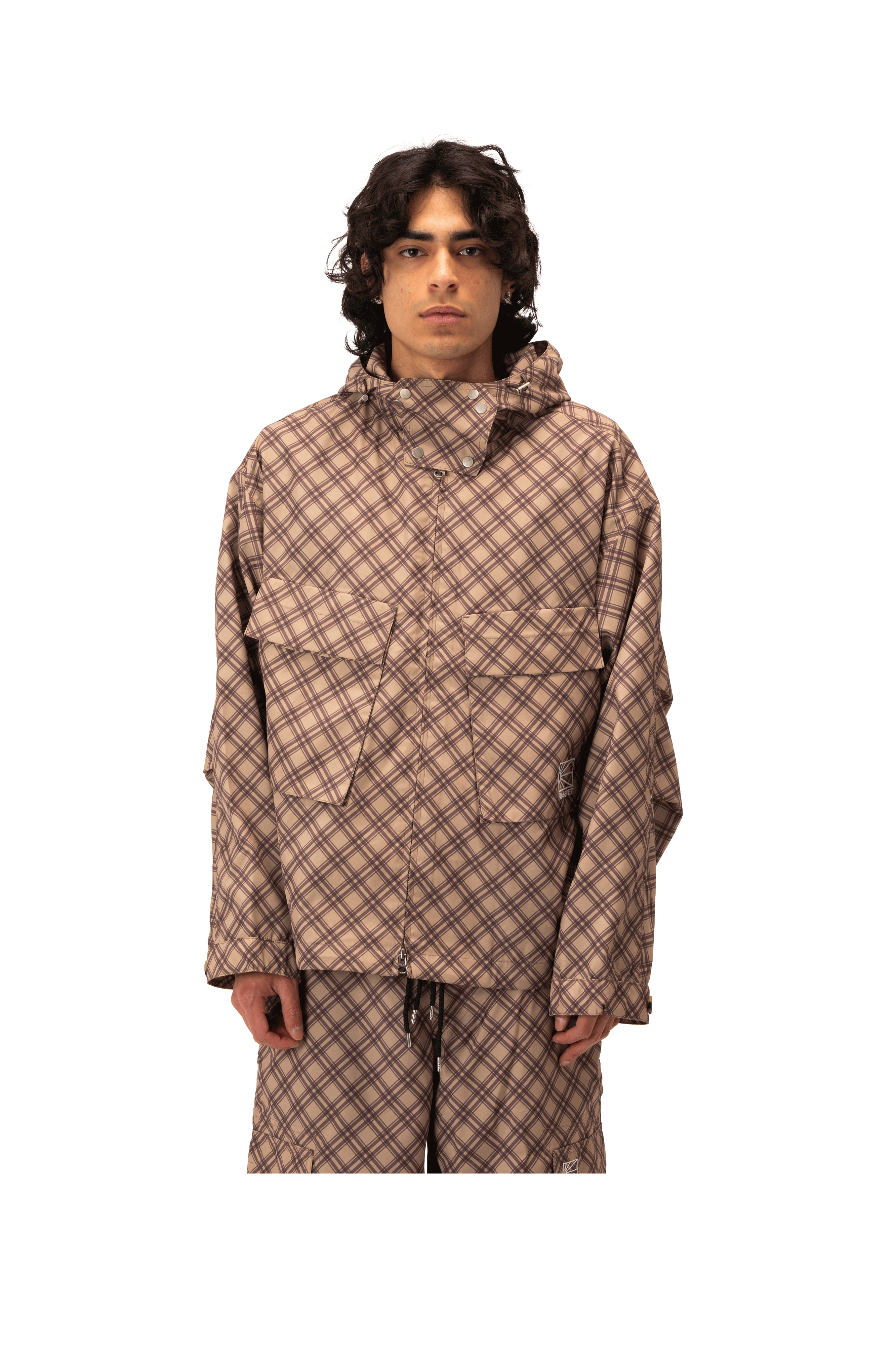 Poly Tartan Hooded Jacket Woven
