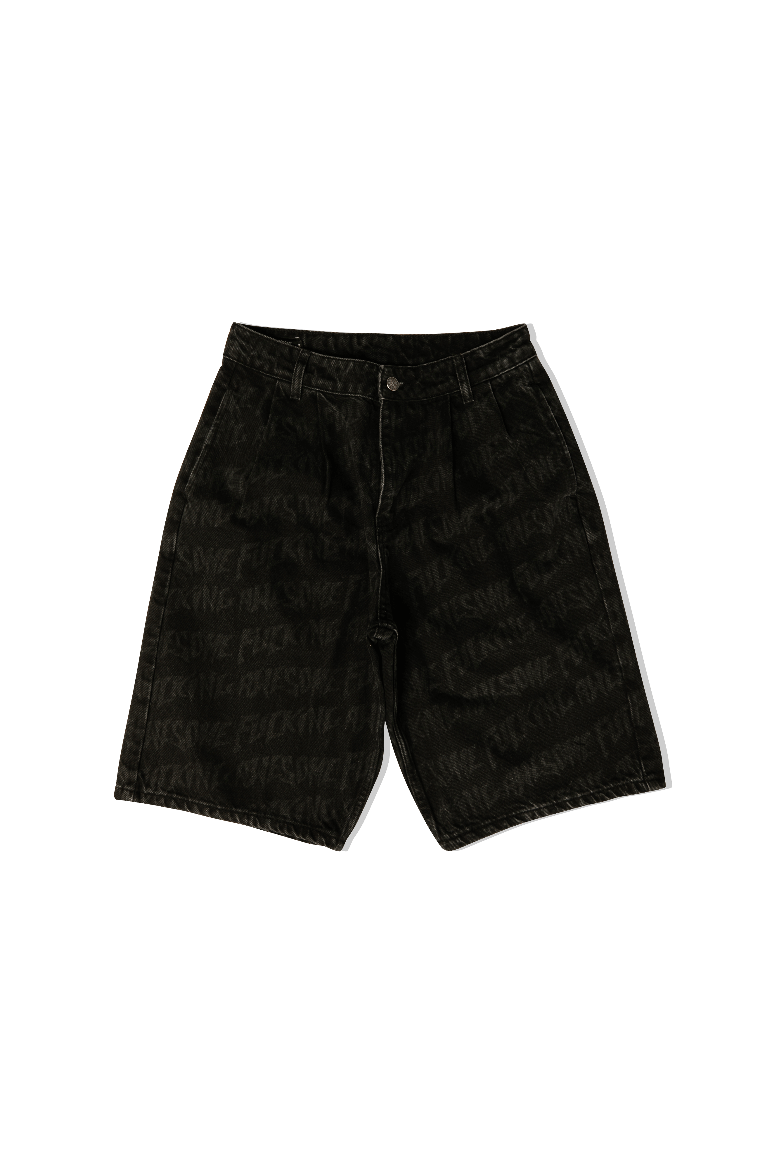 Baggy Pleated Denim Laser Stamp Shorts