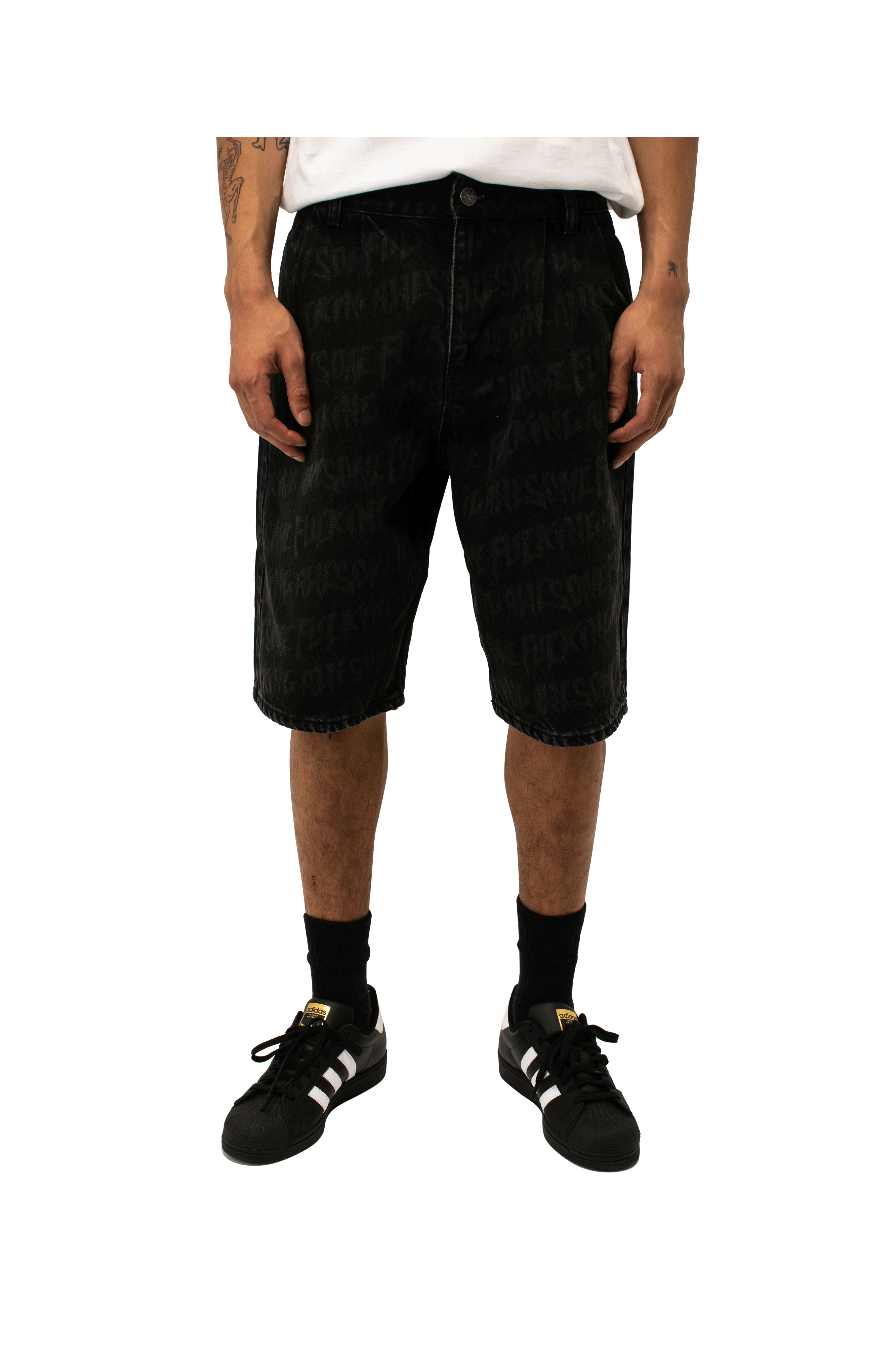 Baggy Pleated Denim Laser Stamp Shorts